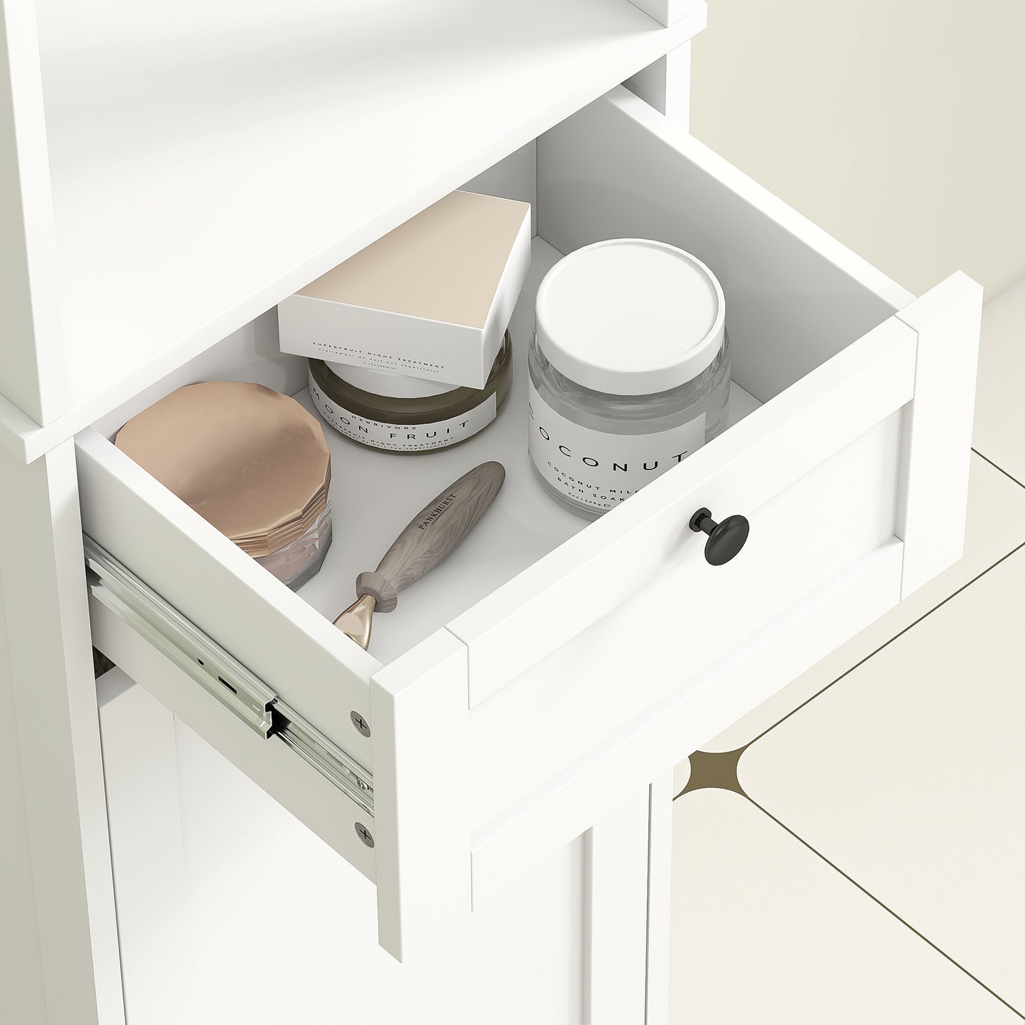 Elnova Tall Bathroom Storage Cabinet With Integrated Laundry Basket White