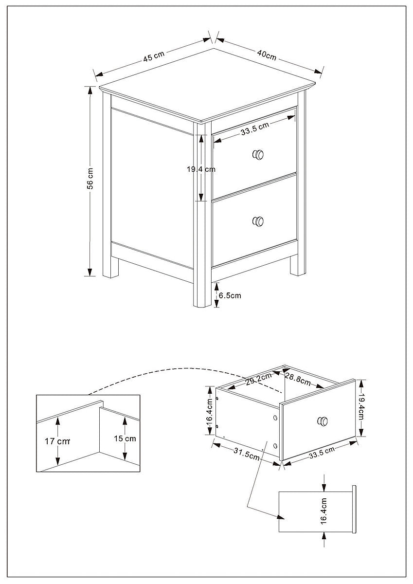 Mainz White Wood 2 Drawer Bedside Cabinet