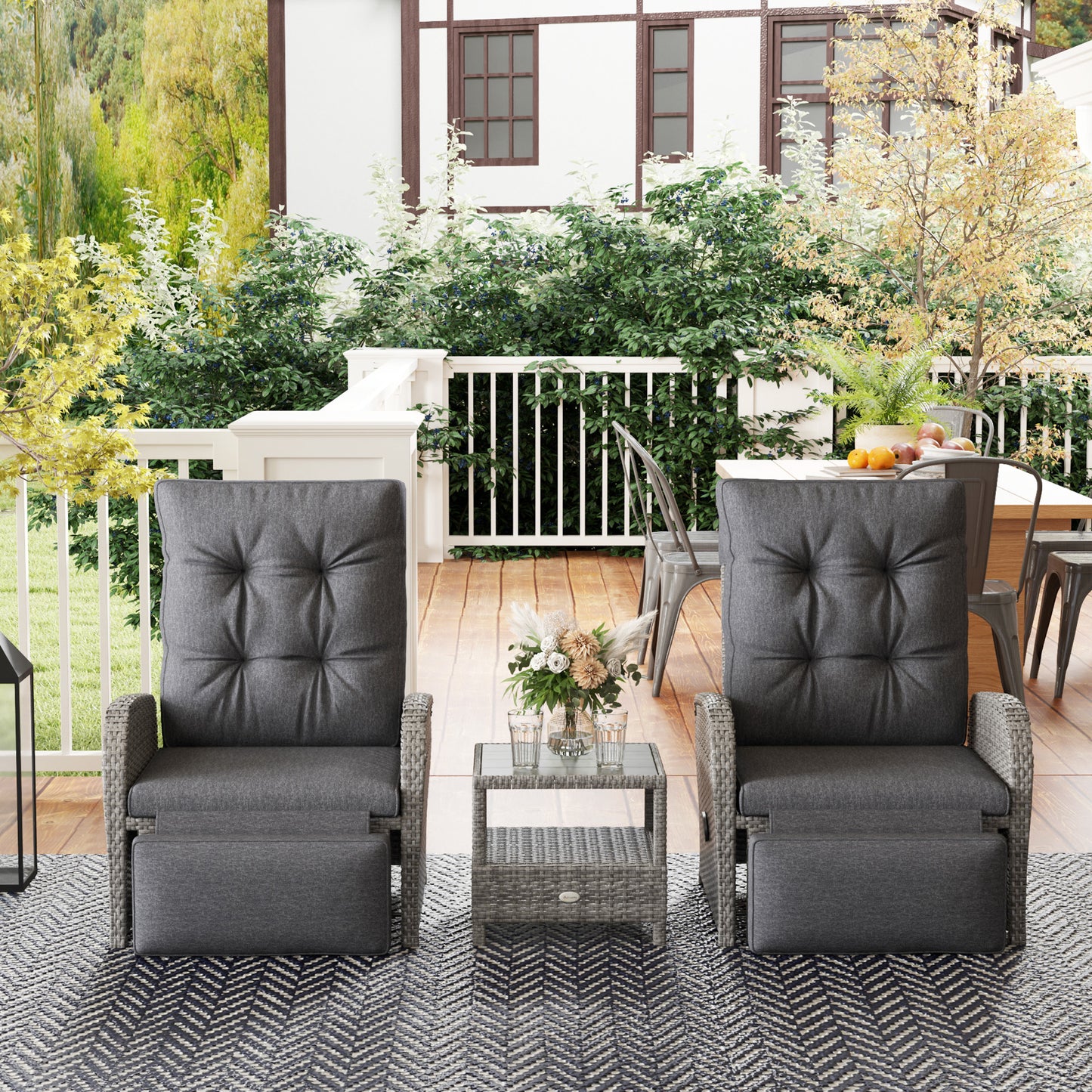 Hafa Rattan Grey 2 Seater Outdoor Chaise Lounge Sofa Set With Cushions