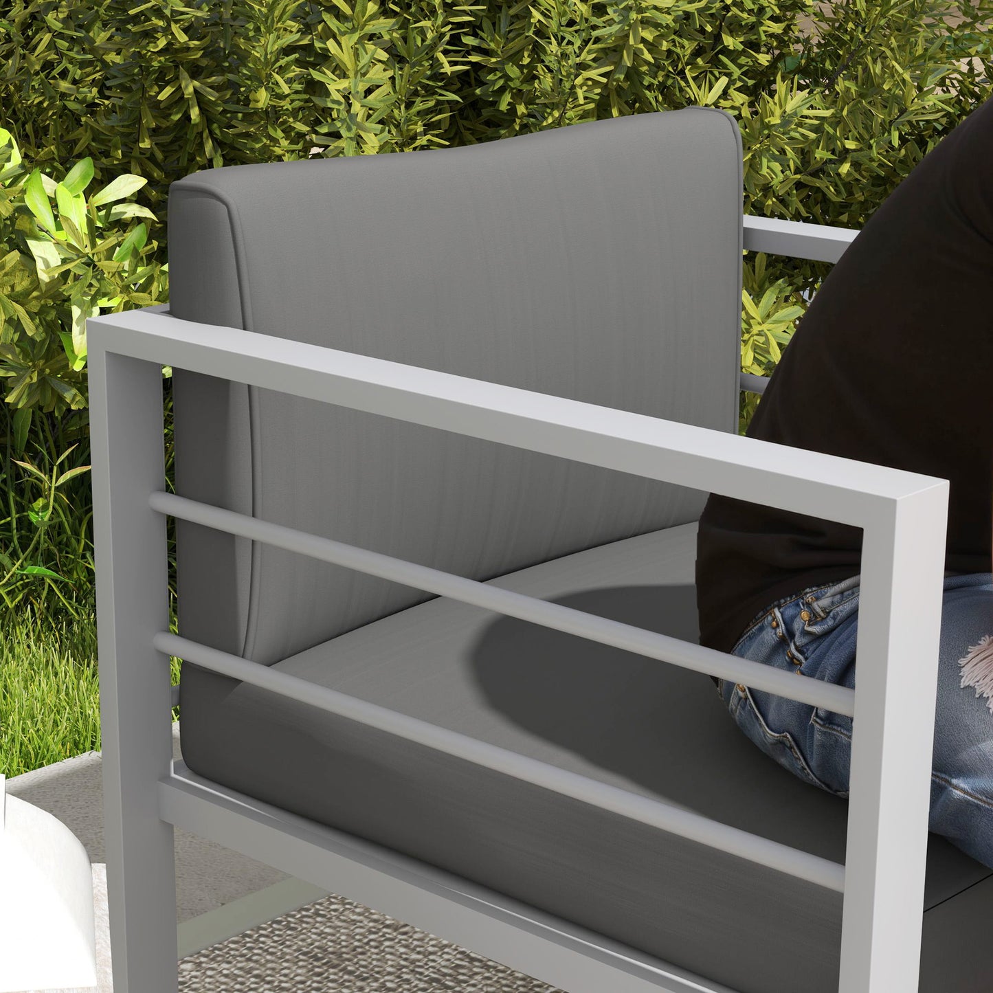 Movitte Metal Grey Single Outdoor Garden Sofa with Cushions