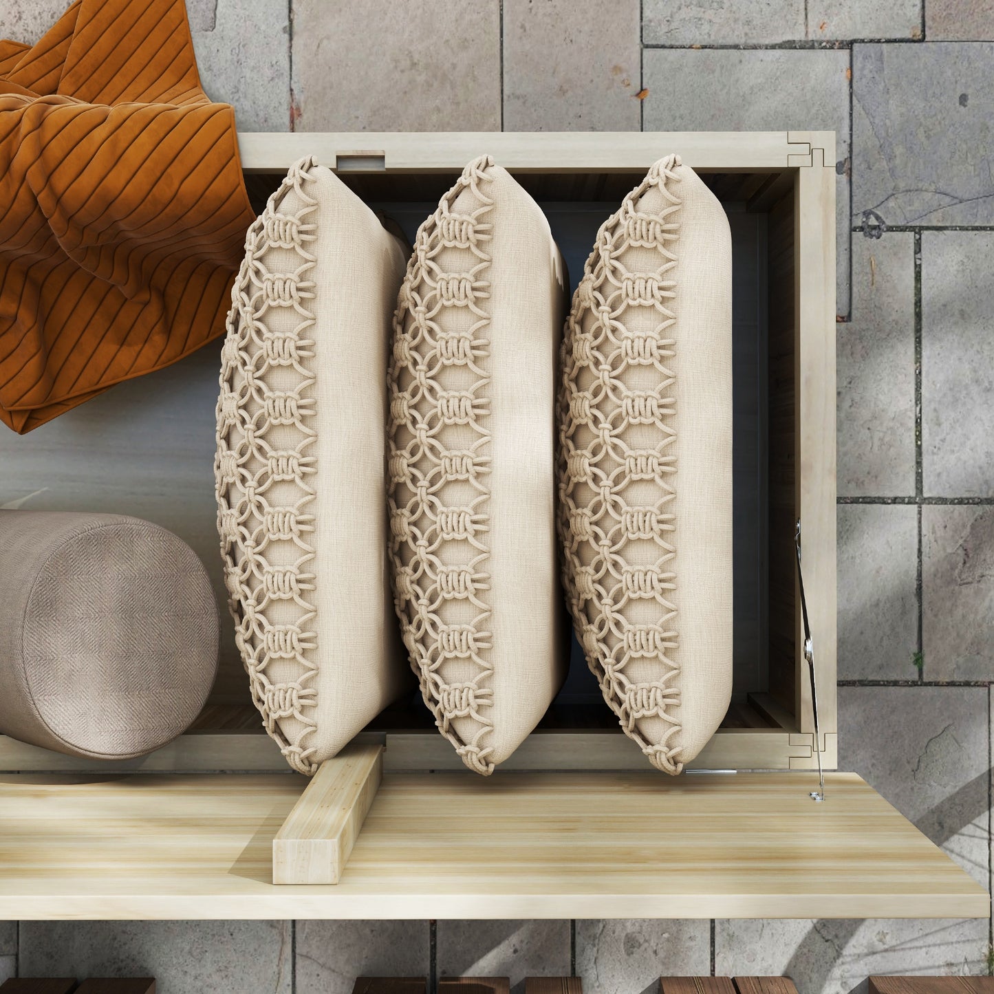 Mavise Safi Natural Wood Panelled Outdoor Cushion Storage Box 172 Litre