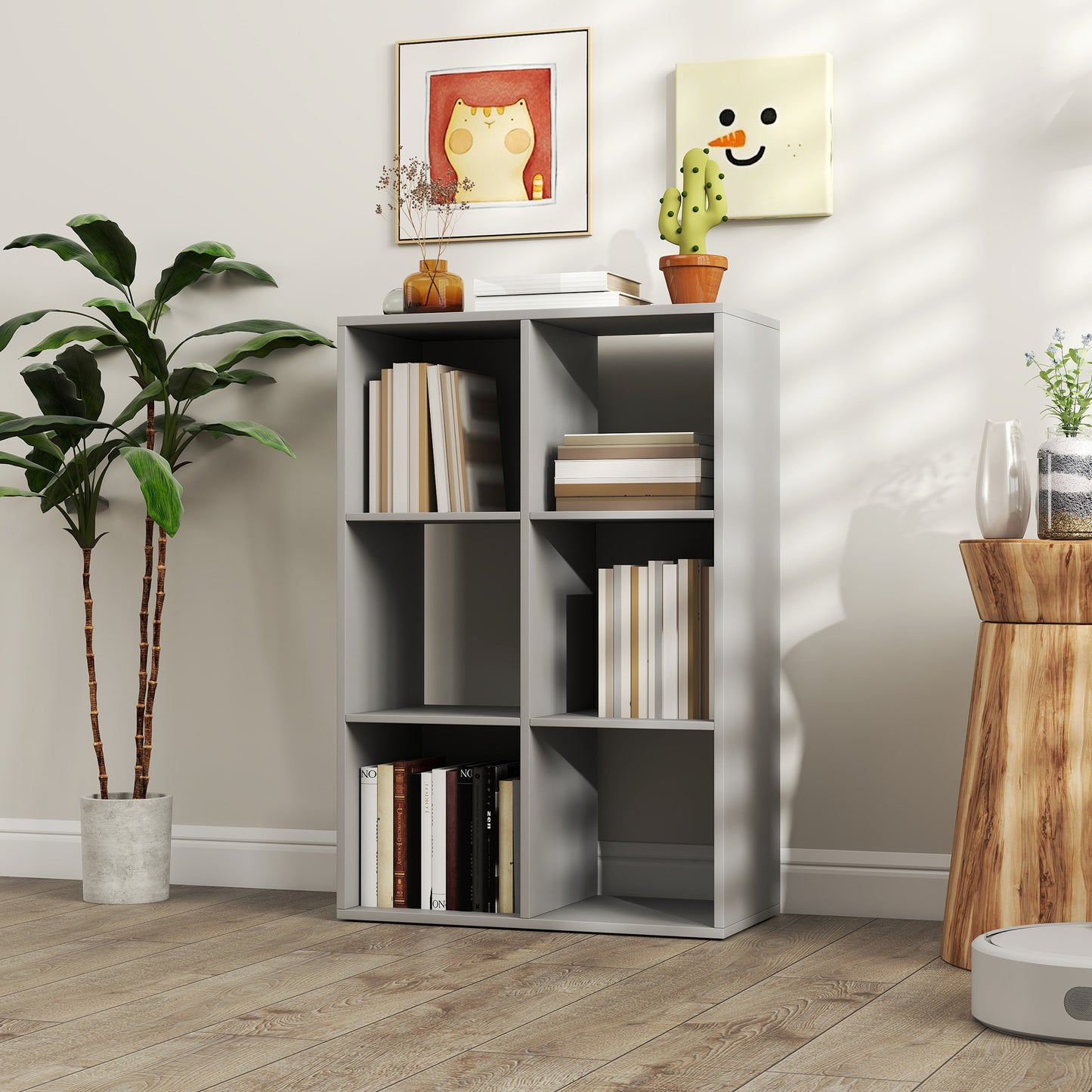 Salusosu Wooden Light Grey 6 Cube Storage Bookcase