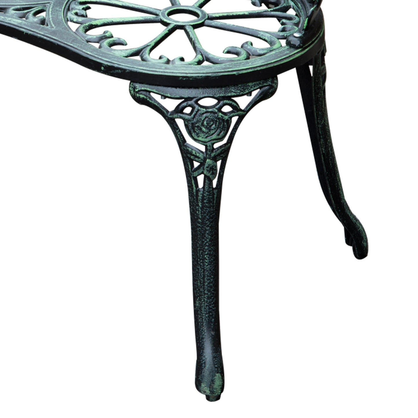 Rakeba Cast Aluminium Antique Green 2 Seater Garden Bench With Floral Backrest