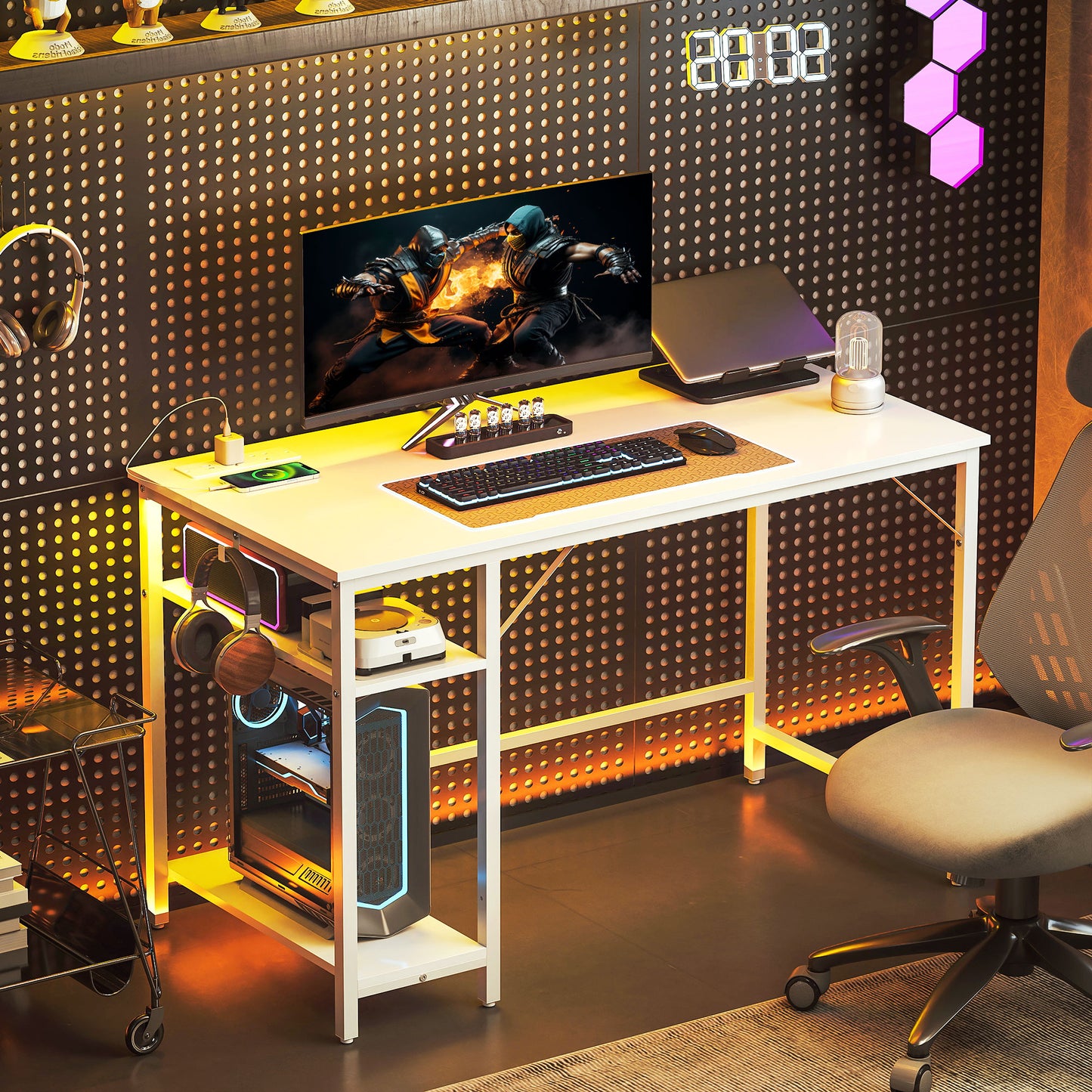 Vima 120cm White Home Office Desk With Integrated Power Sockets