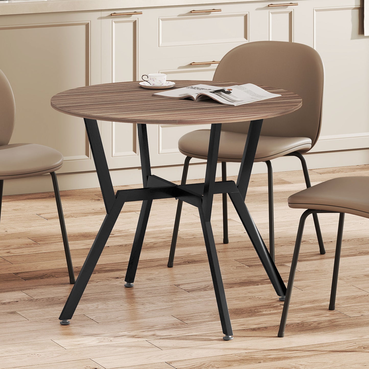 Doveno Metal Brown Round Dining Table With Anti Slip Feet For Dining Areas
