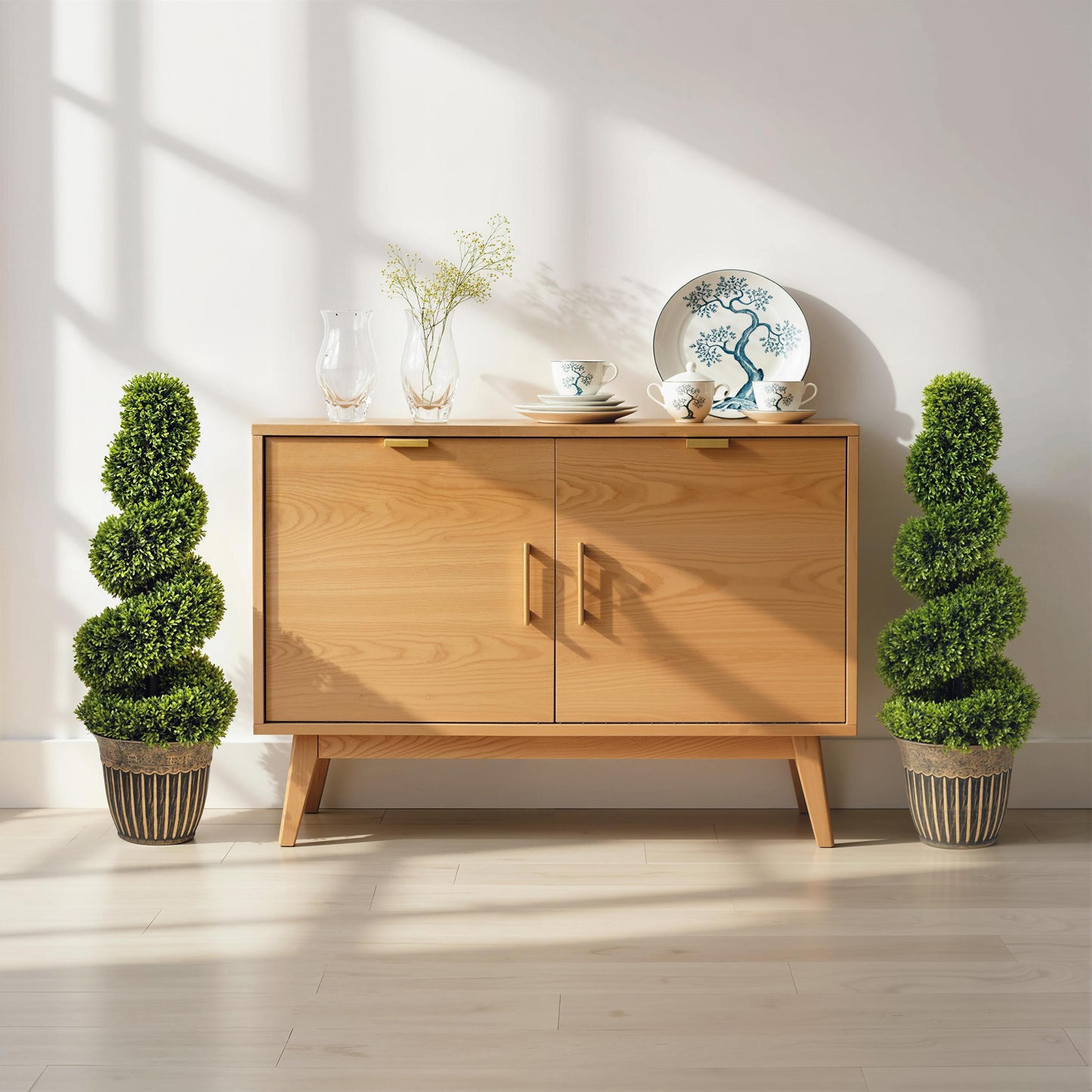 Faha Set Of 2 Artificial Spiral Boxwood Topiary Trees In Pots 90cm