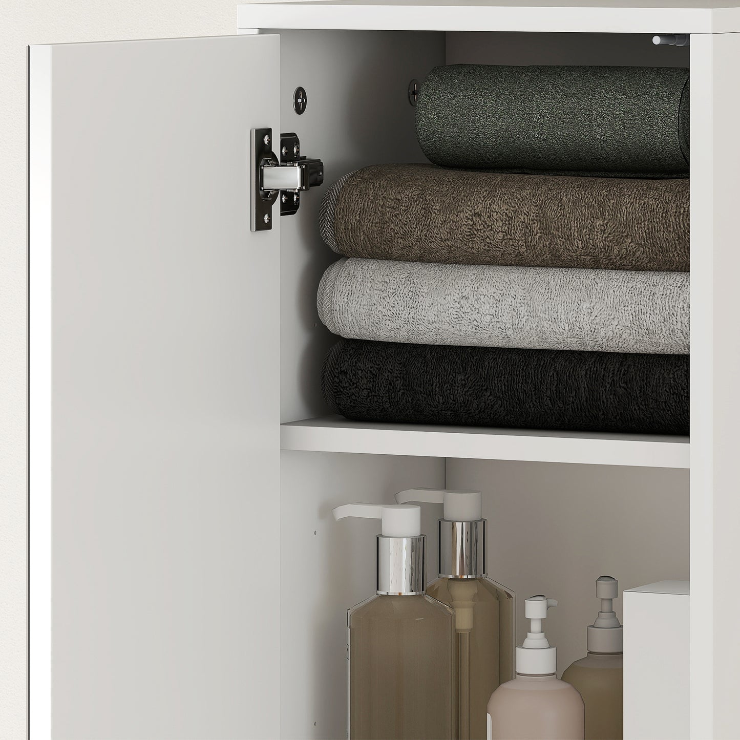 Lesa White Tall Bathroom Storage Cabinet With Mirror And Adjustable Shelves