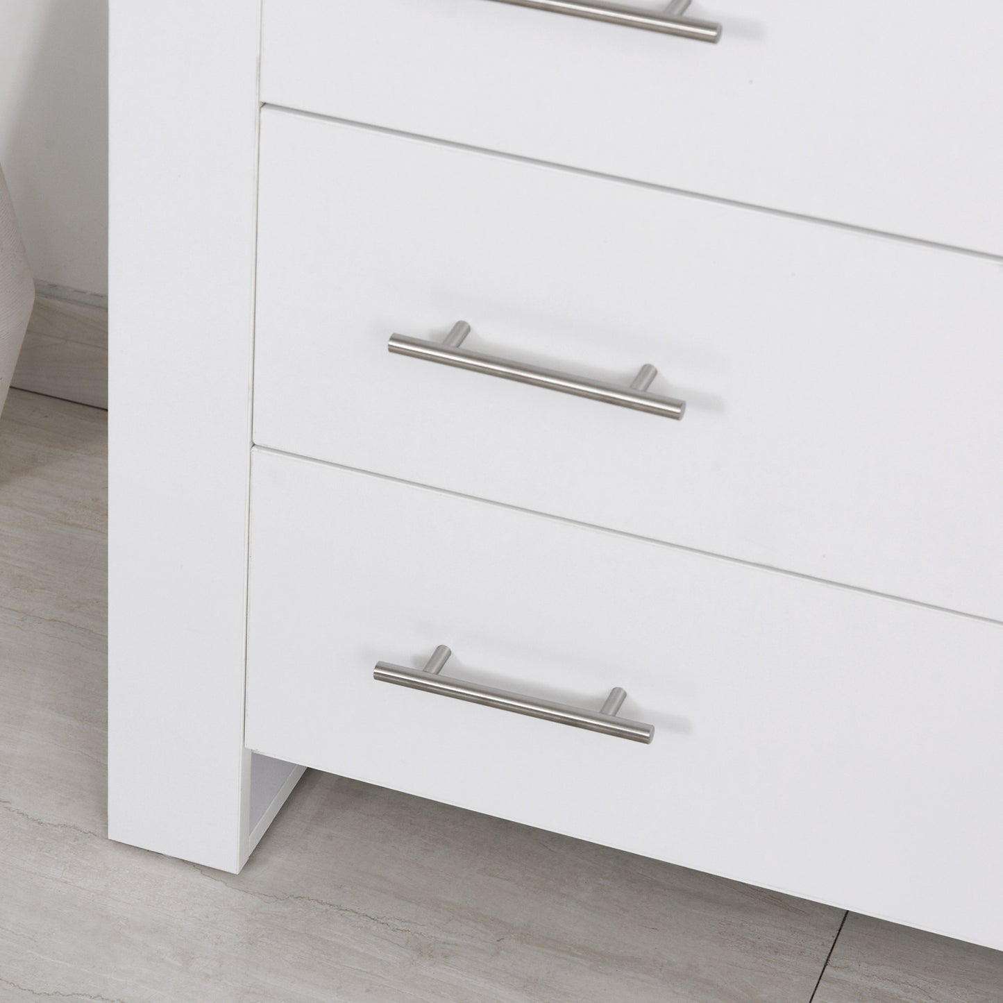 Moyota Wooden White 4 Drawer Storage Chest With Silver Metal Handles