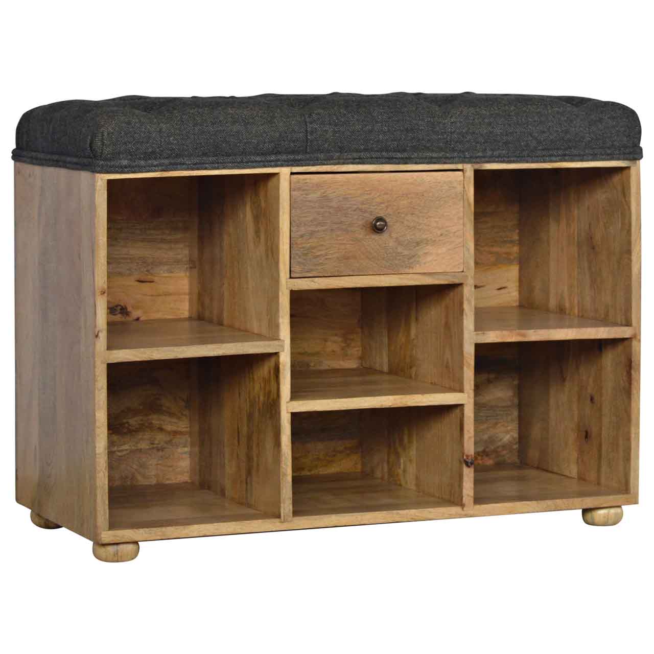 Palermo Black Tweed Drawer and Storage Shelf Shoe Bench