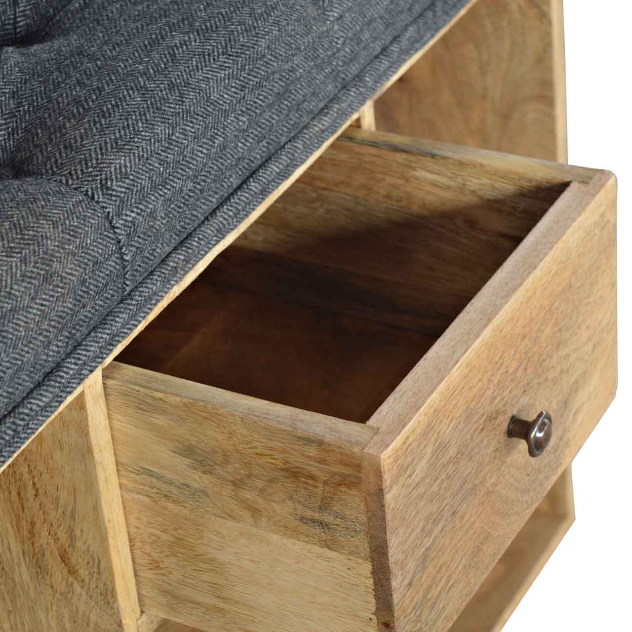 Palermo Black Tweed Drawer and Storage Shelf Shoe Bench