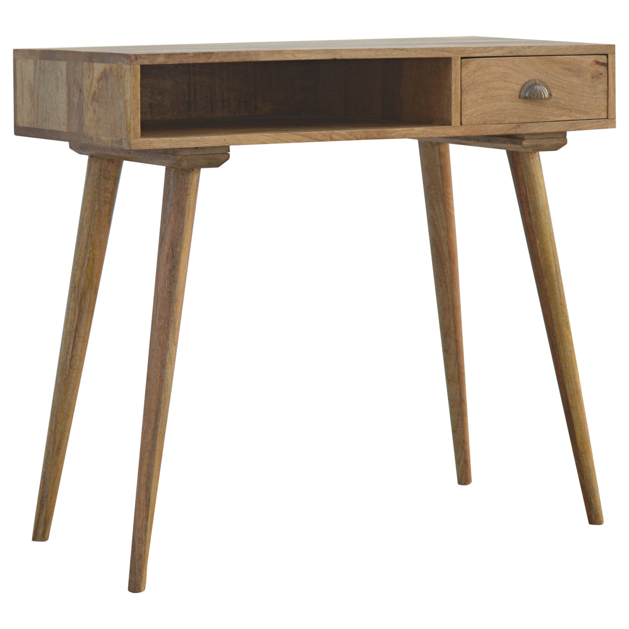 Procida Open Slot Scandi Mango Wood Writing Desk with Drawer and Shell Knob