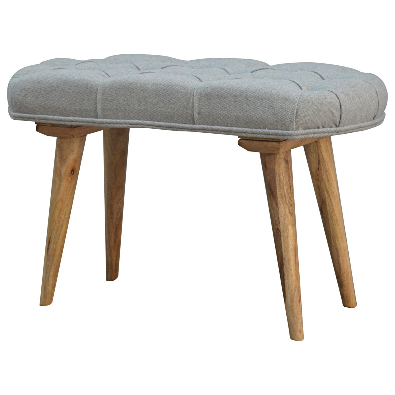 Bagno Deep Button Grey Tweed and Mango Wood Bench