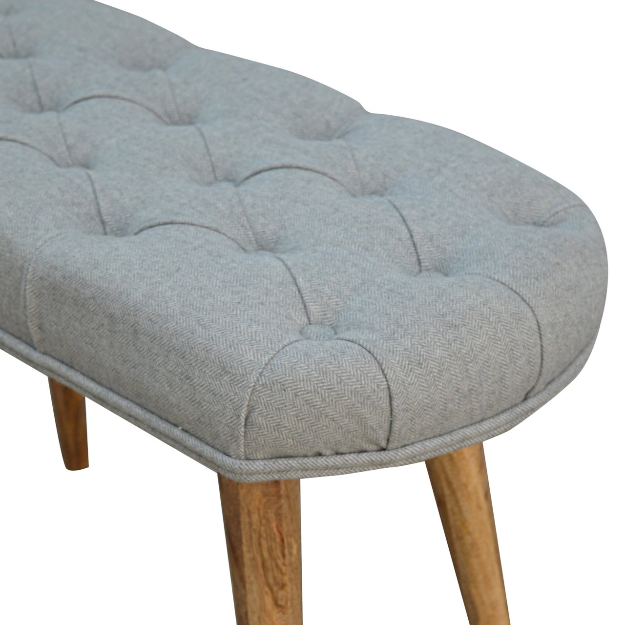 Bagno Deep Button Grey Tweed and Mango Wood Bench