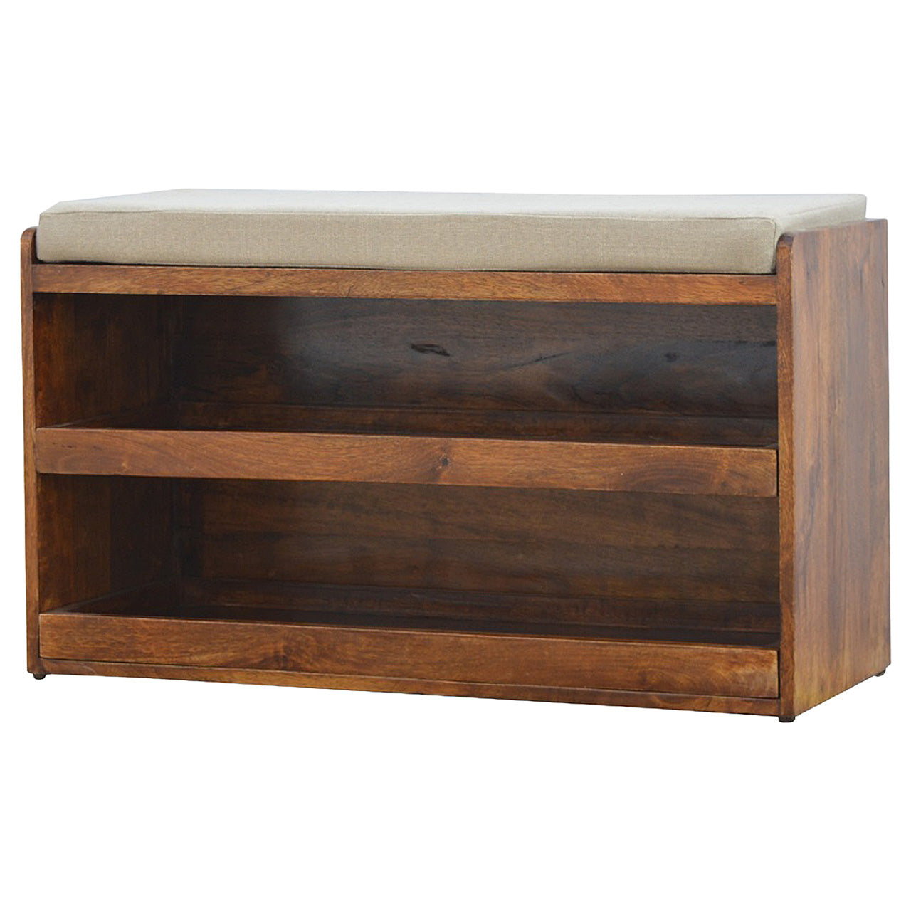 Polignano Mud Linen and Mango Wood Pull out Shoe Bench