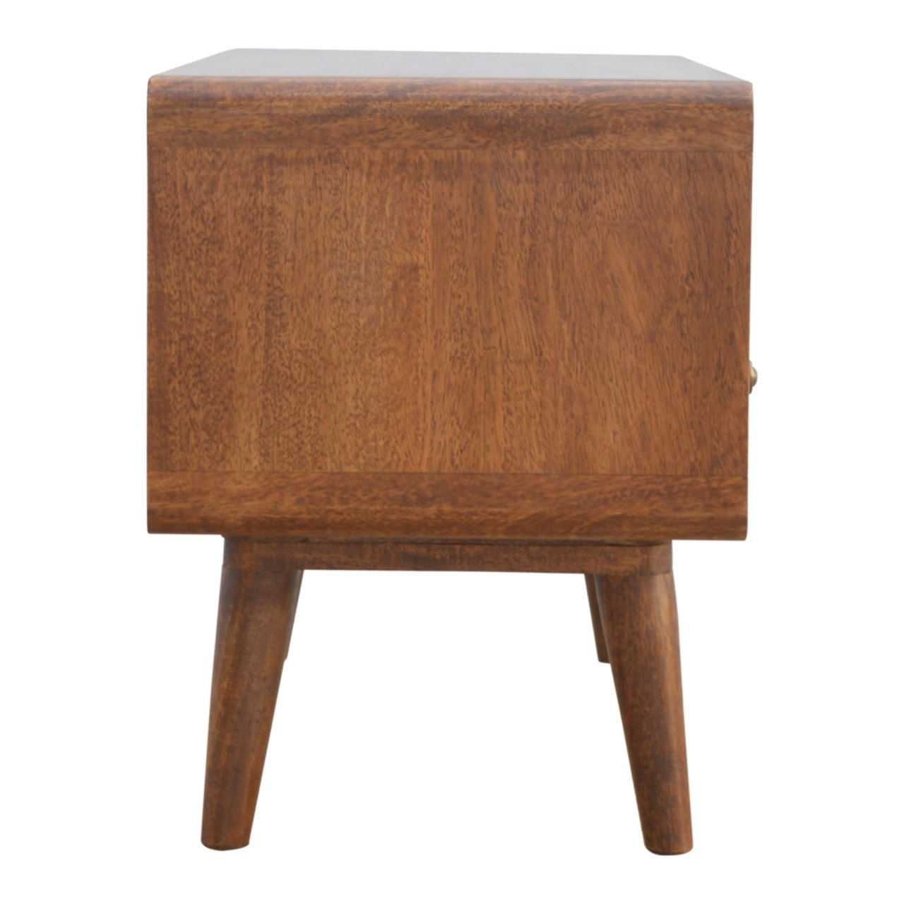 Ostuni Low Curved Chestnut Mango Wood TV Media Unit 2 Drawers and Open Shelf