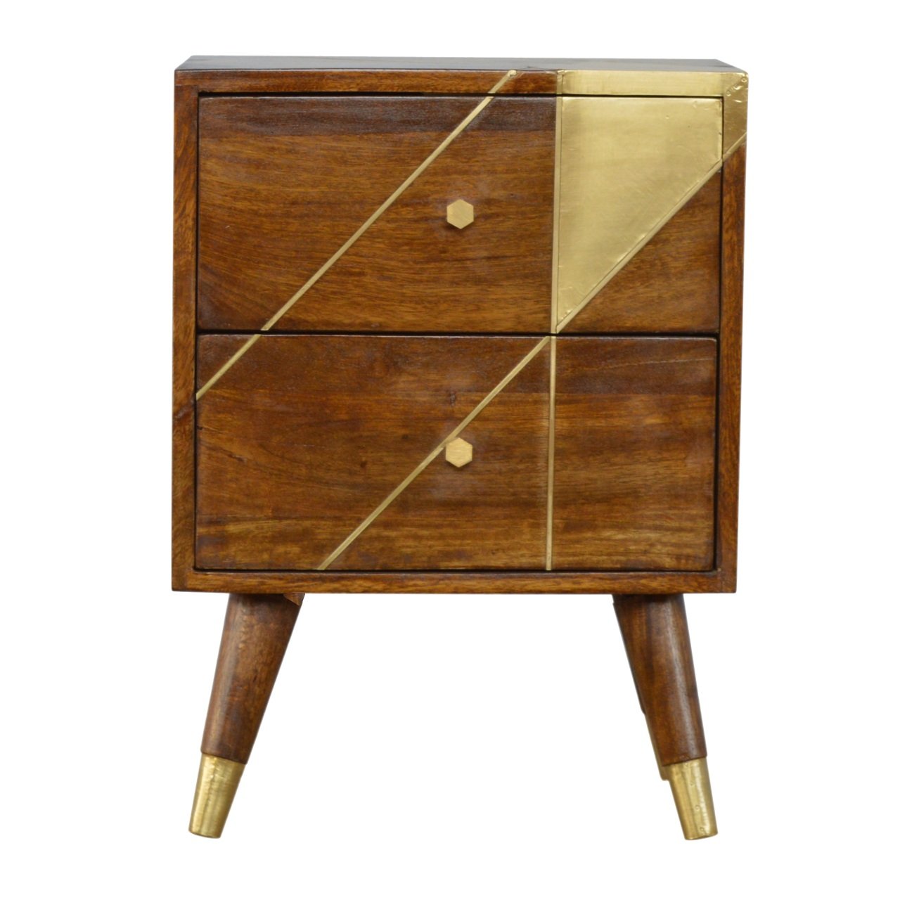 Spoleto Gold Geometric Chestnut Mango Wood Bedside Table