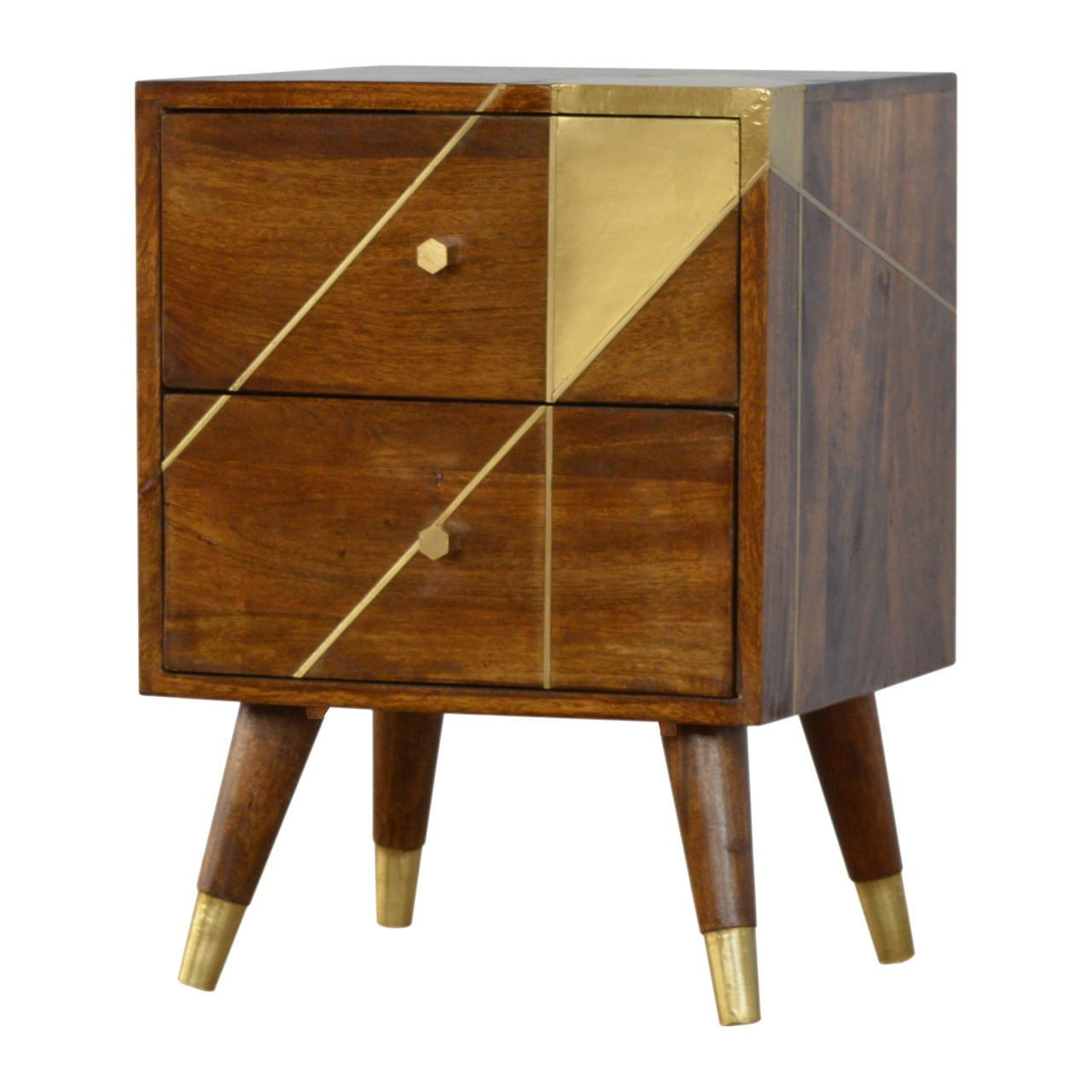Spoleto Gold Geometric Chestnut Mango Wood Bedside Table