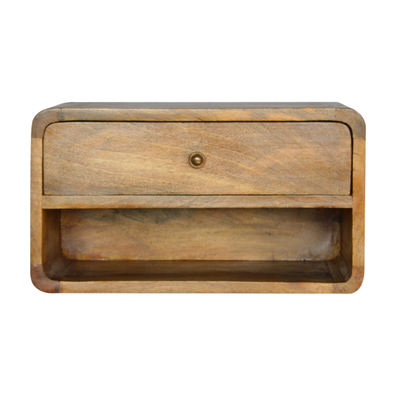 Perugia Floating Curve Natural Mango Wood Open Slot Bedside Table
