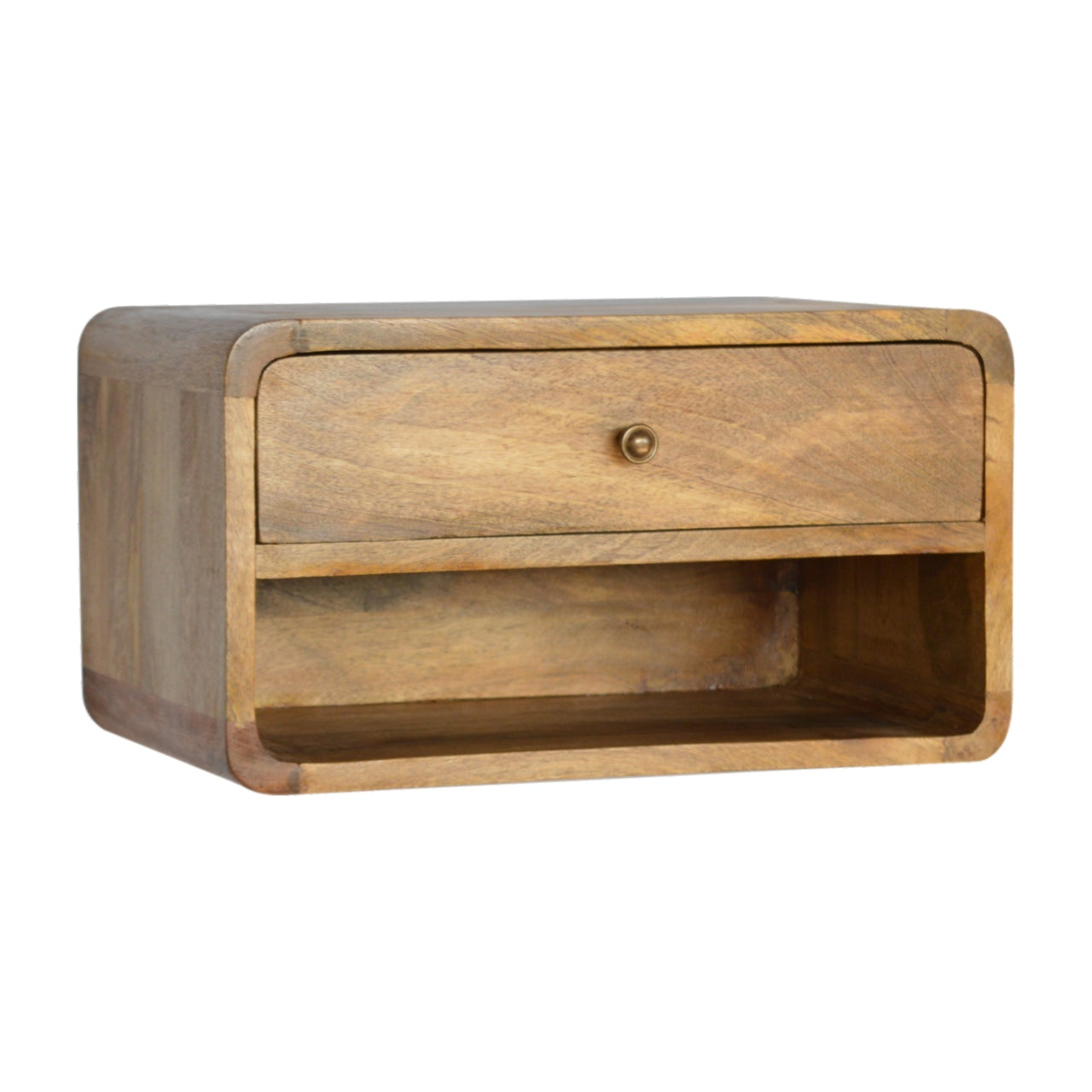 Perugia Floating Curve Natural Mango Wood Open Slot Bedside Table