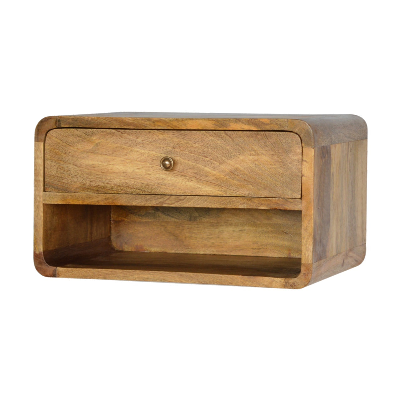 Perugia Floating Curve Natural Mango Wood Open Slot Bedside Table