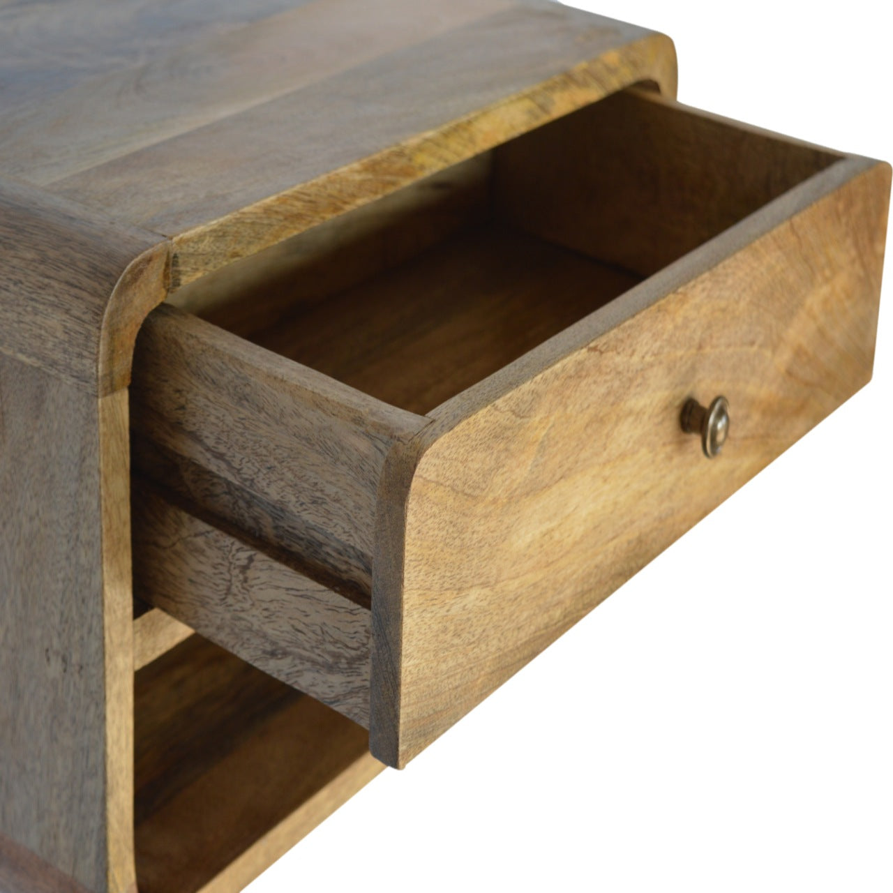 Perugia Floating Curve Natural Mango Wood Open Slot Bedside Table