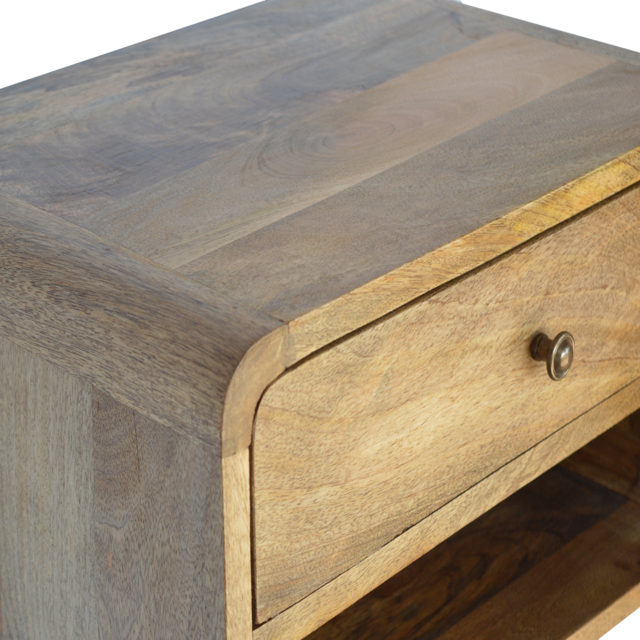 Perugia Floating Curve Natural Mango Wood Open Slot Bedside Table