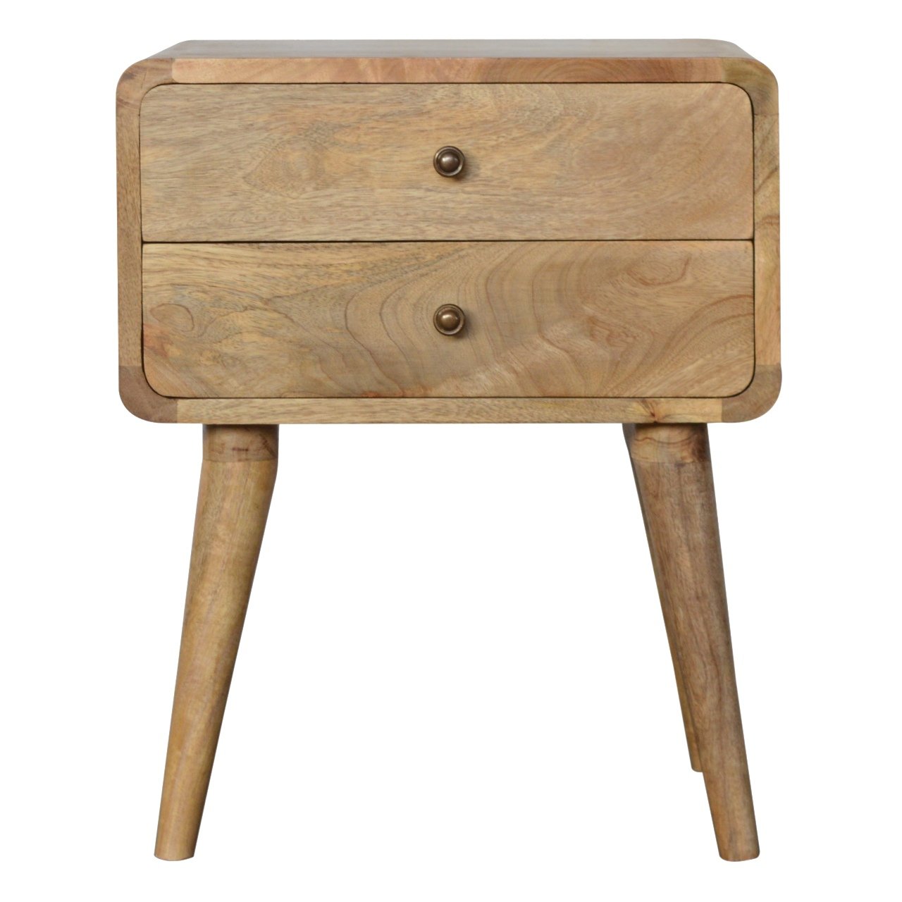 Trapani Curved Oak Mango Wood Bedside Table 2 Drawers