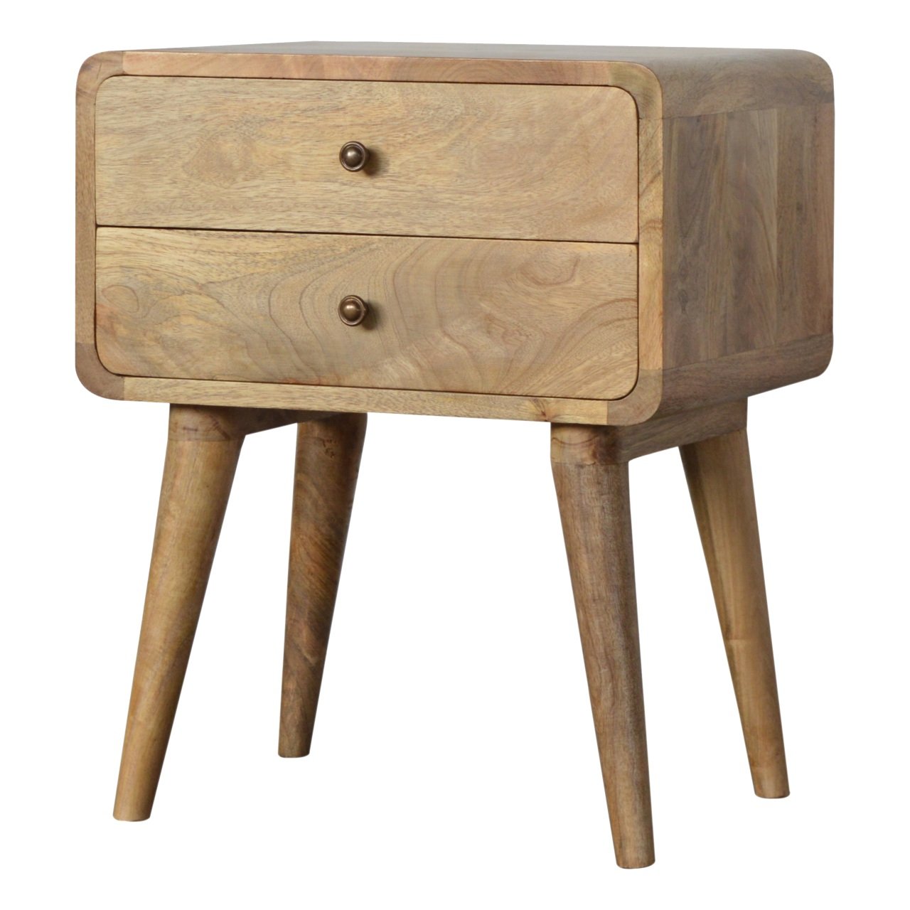 Trapani Curved Oak Mango Wood Bedside Table 2 Drawers