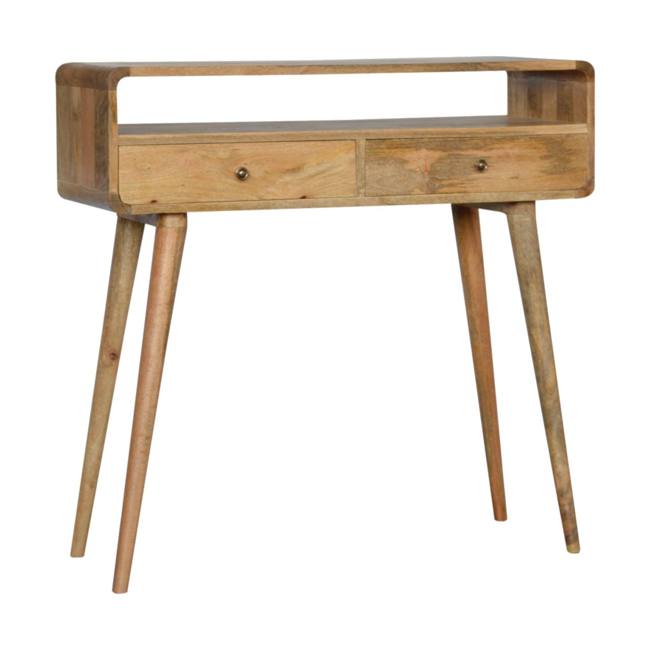 Urbino Curved Mango Wood Console Table 2 Drawer and Open Shelf