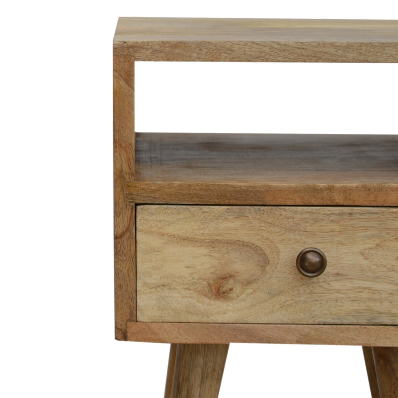 Parma Mini Oak Mango Wood Bedside Table with Drawer and Open Shelf