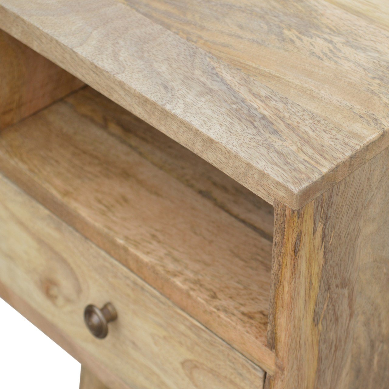 Parma Mini Oak Mango Wood Bedside Table with Drawer and Open Shelf