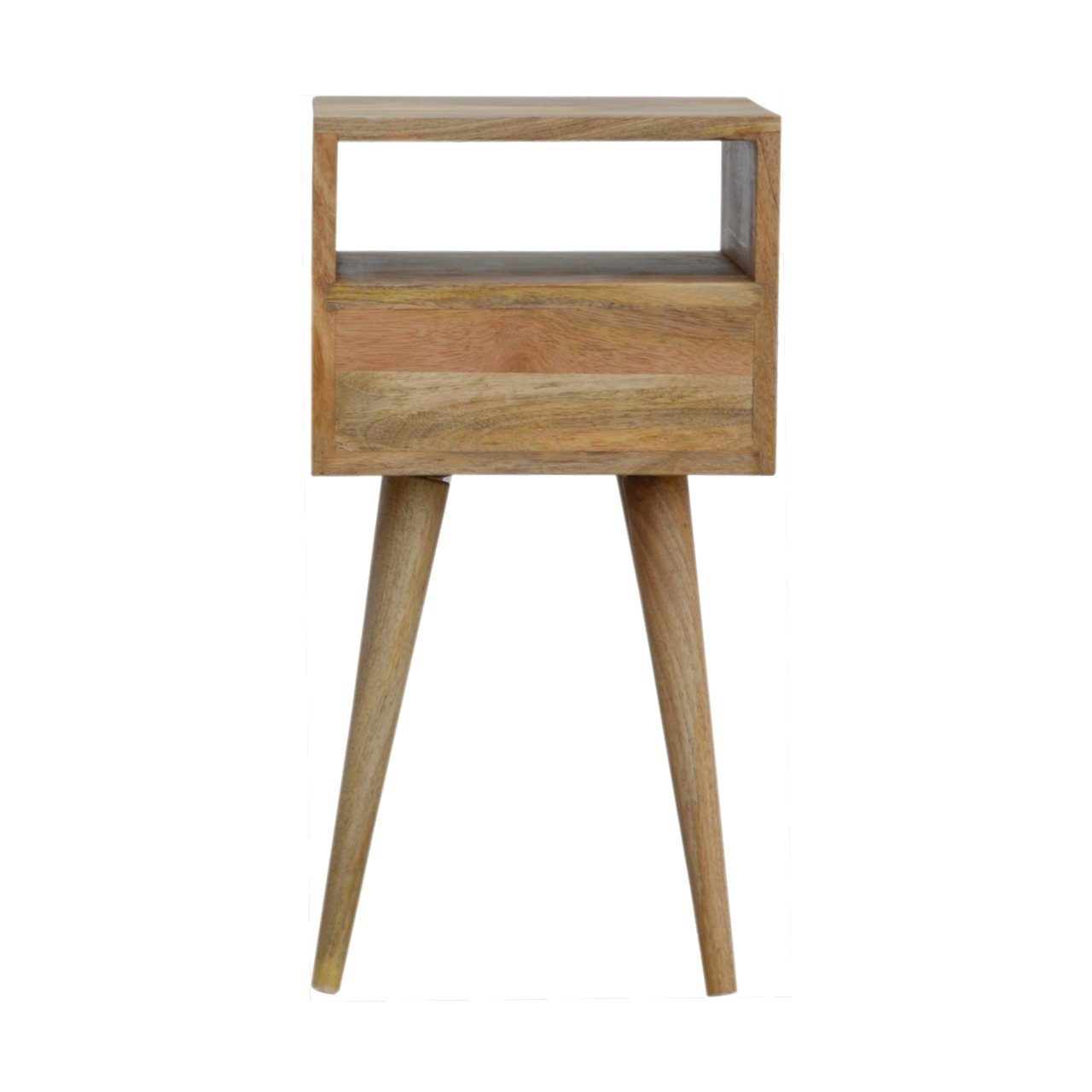Parma Mini Oak Mango Wood Bedside Table with Drawer and Open Shelf