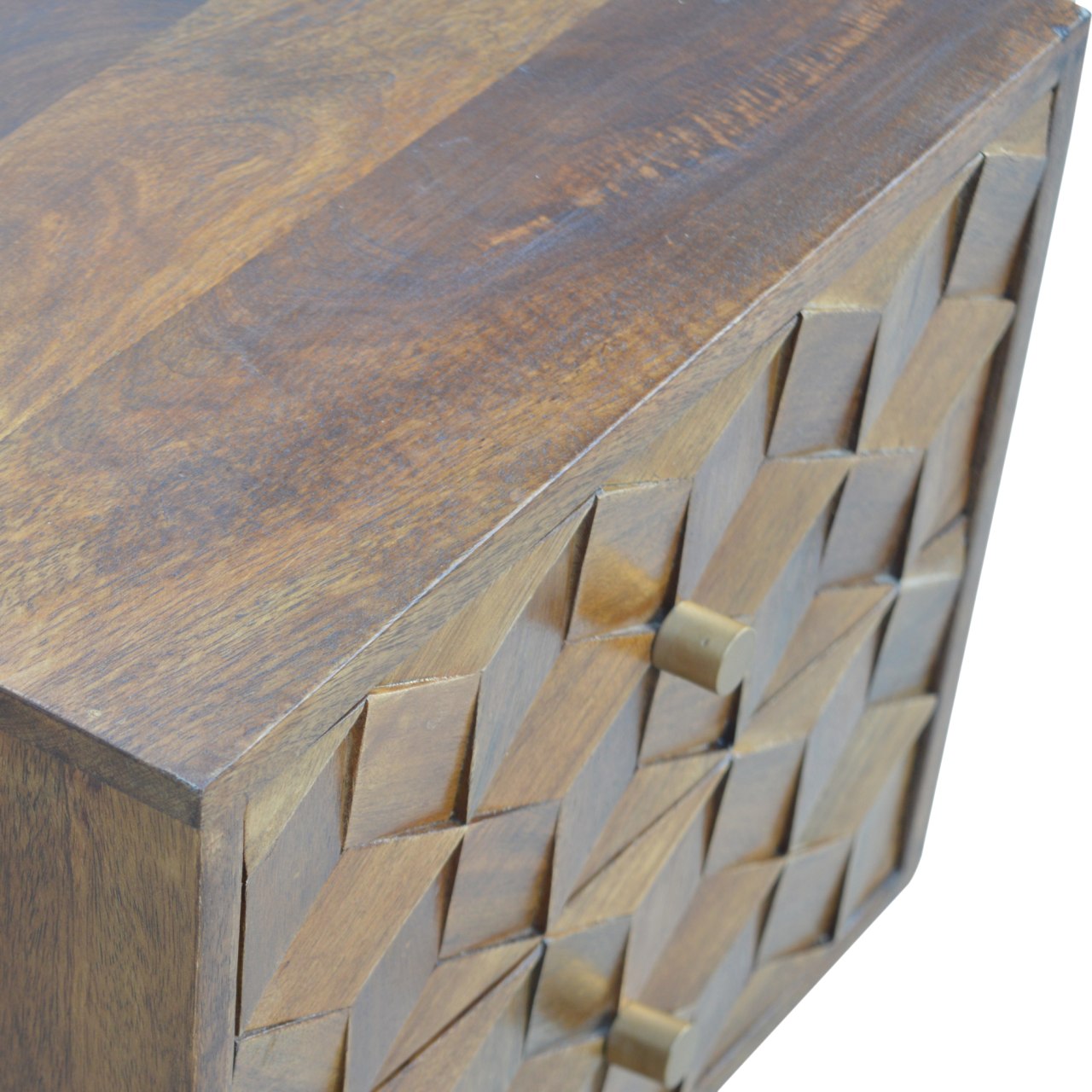 Arezzo Chestnut Mango Wood Cube Carved Bedside Table