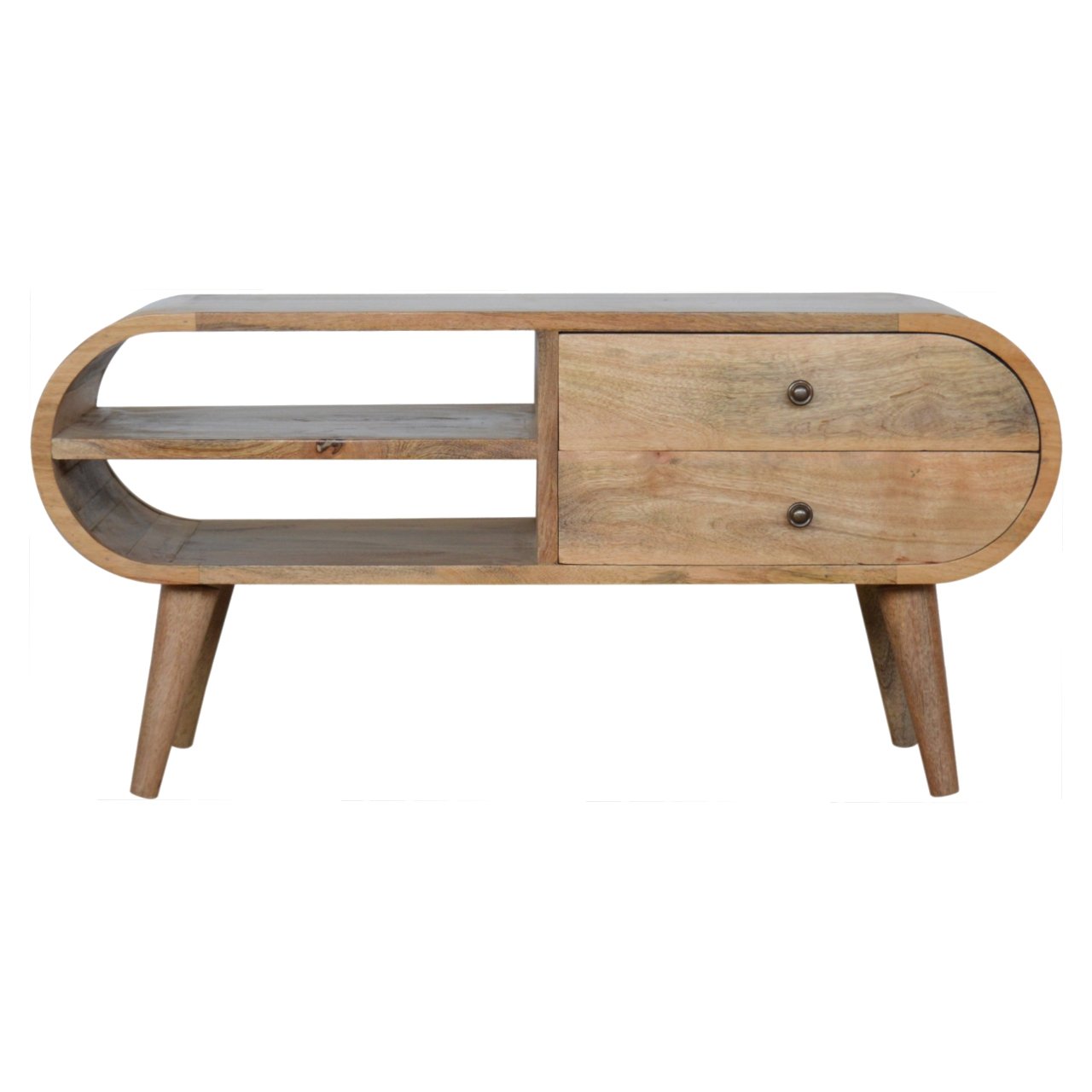 Verona Natural Mango Wood Oval TV Media Unit 2 Drawers and Open Shelf