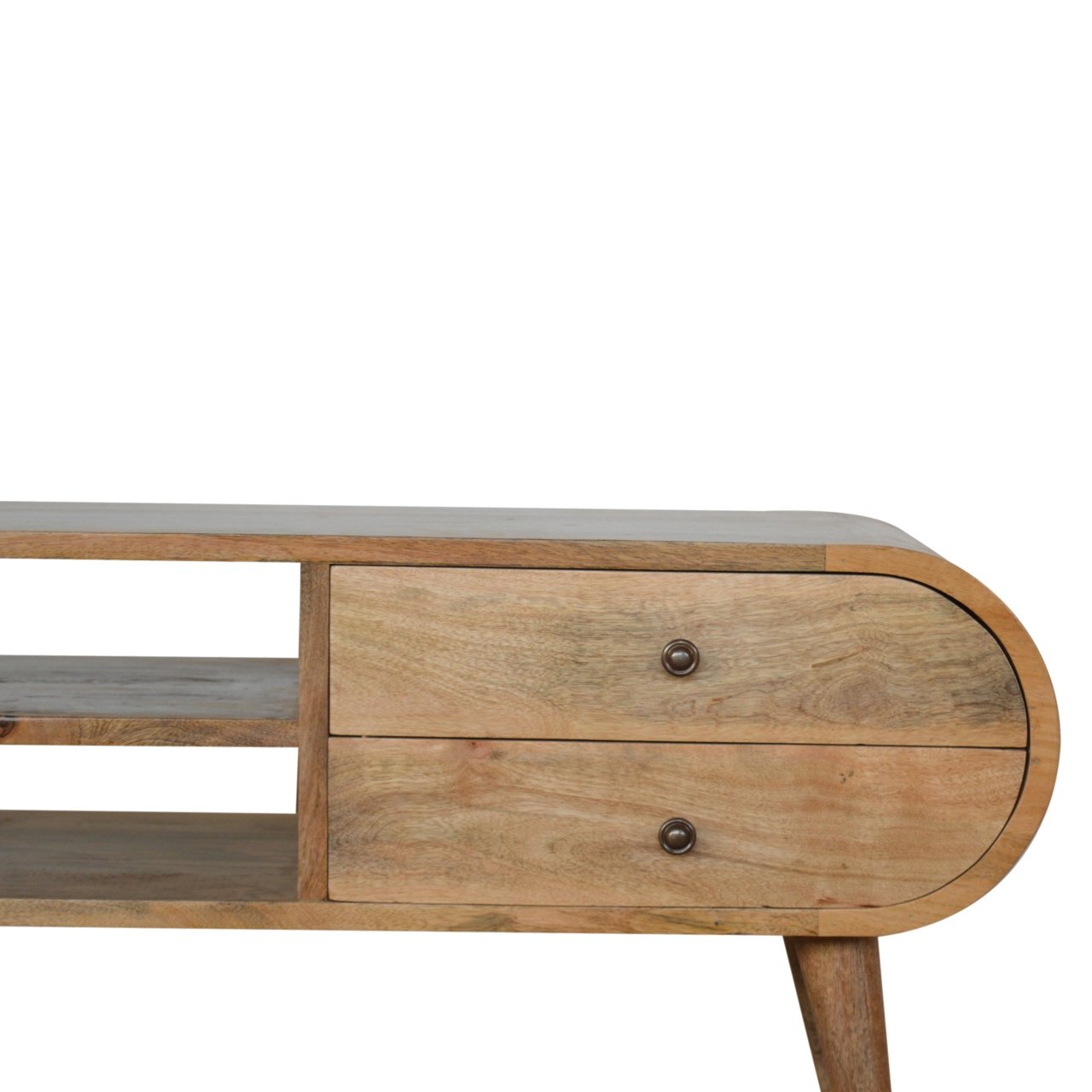 Verona Natural Mango Wood Oval TV Media Unit 2 Drawers and Open Shelf