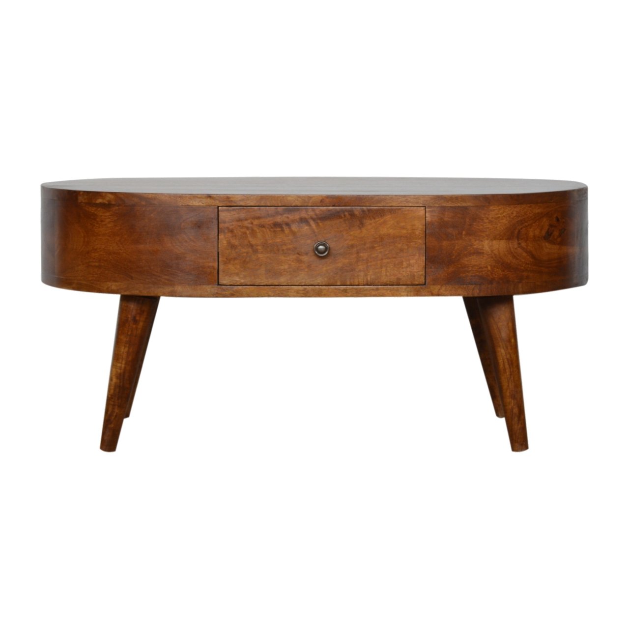 Brescia Low Chestnut Mango Wood Round Coffee Table 2 Drawers
