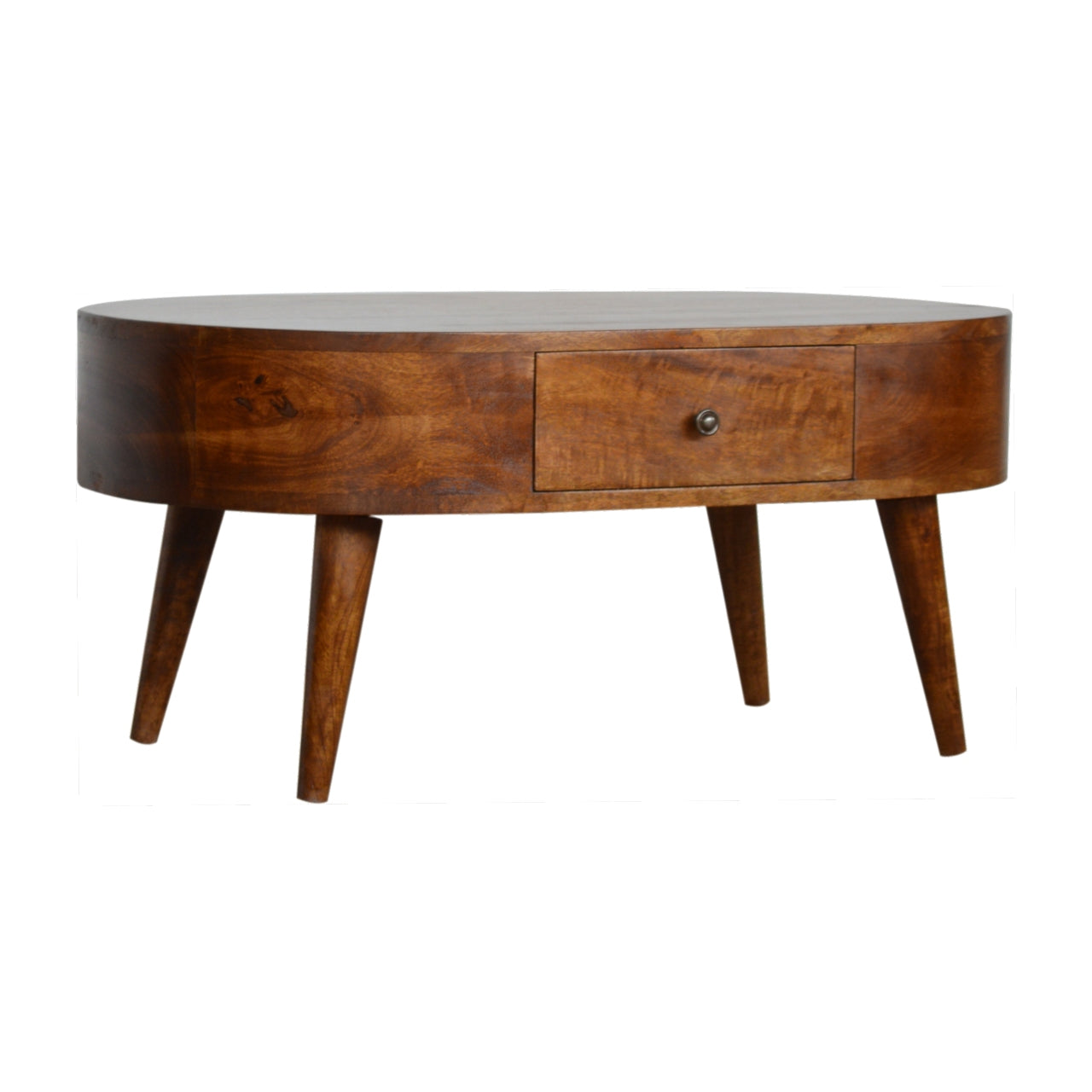 Brescia Low Chestnut Mango Wood Round Coffee Table 2 Drawers