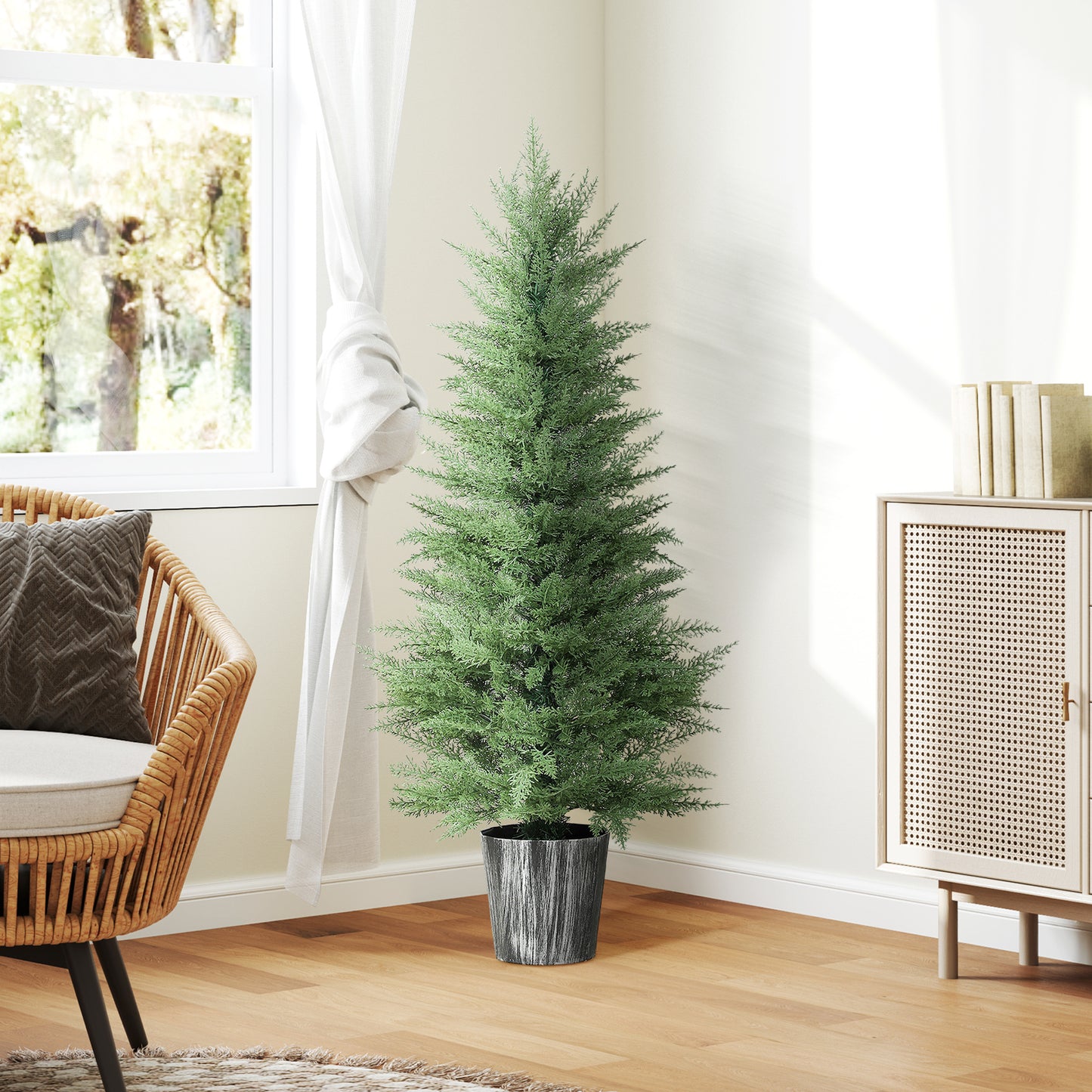 Reno Set Of 2 Artificial Cypress Style Trees With Decorative Pots For Indoor And Outdoor Use