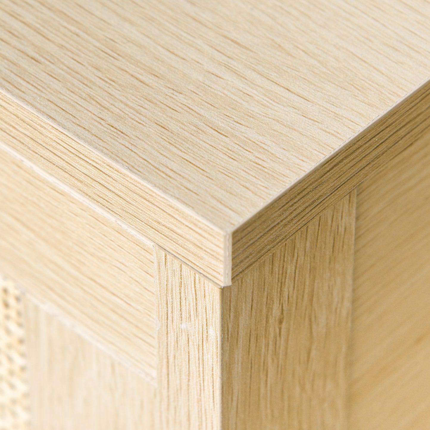 Tafa Natural Wood Bedside Table With Rattan Drawer And Open Storage Shelf