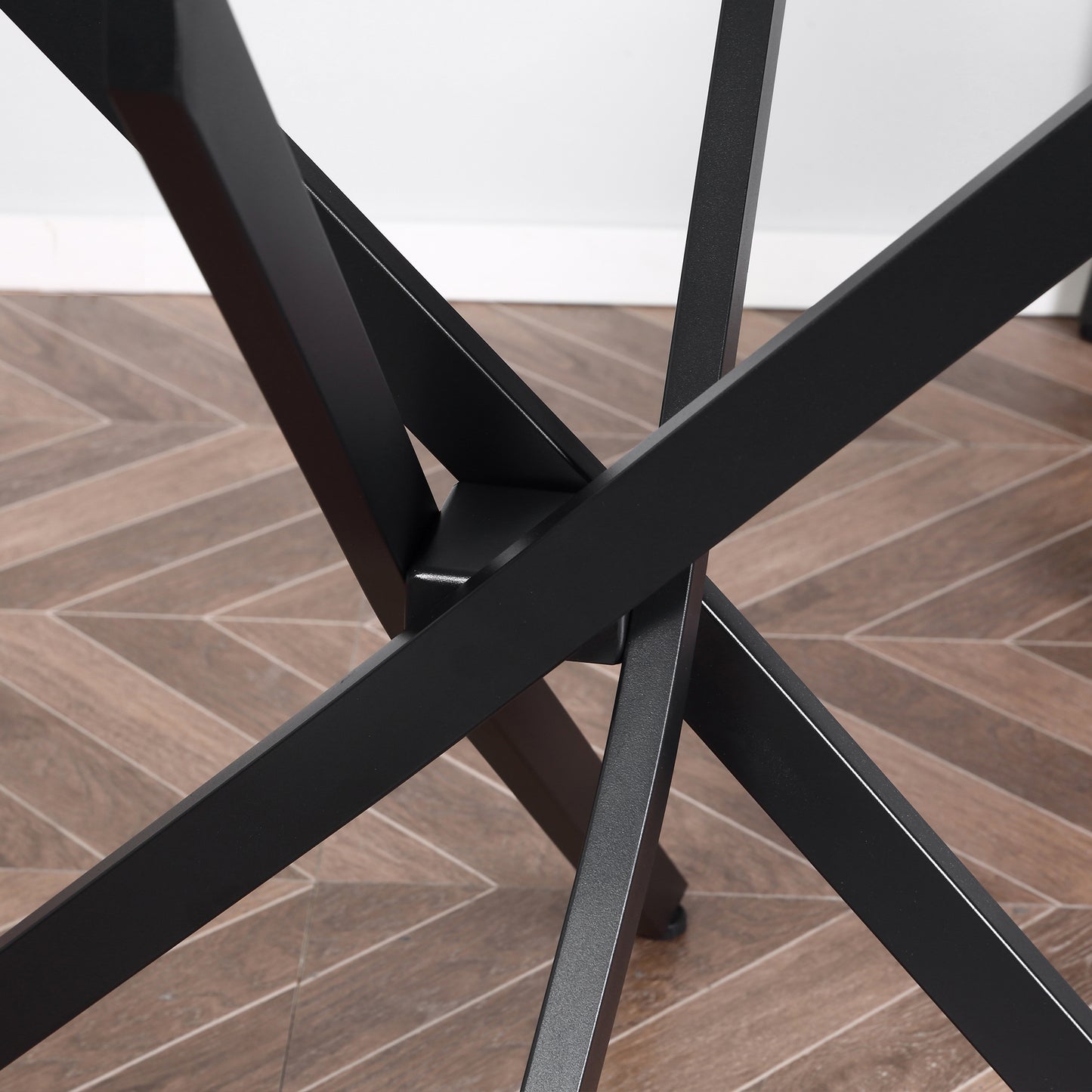 Bama Metal Black Round Glass Dining Table With Clear TemFauxred Top For Living And Dining Rooms