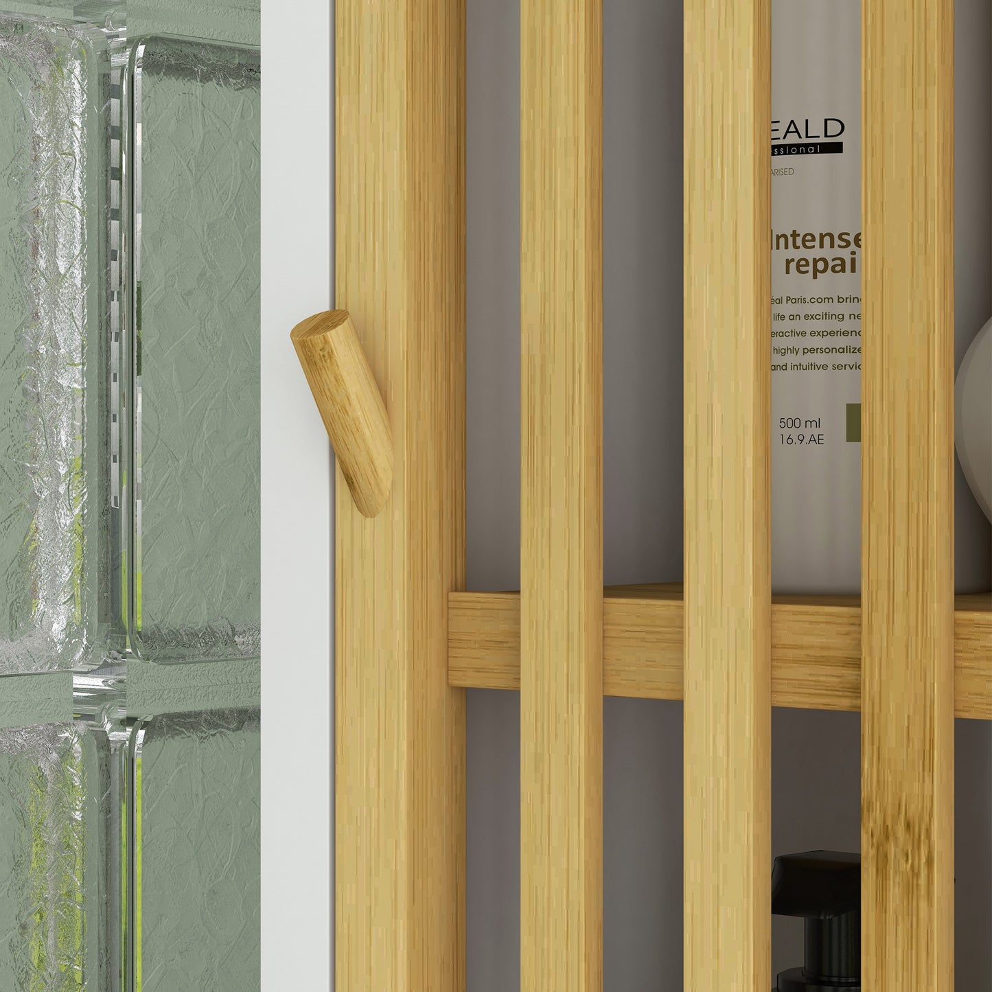 Liba Retro Bamboo Style Bathroom Storage Cabinet With Cut Out Detail