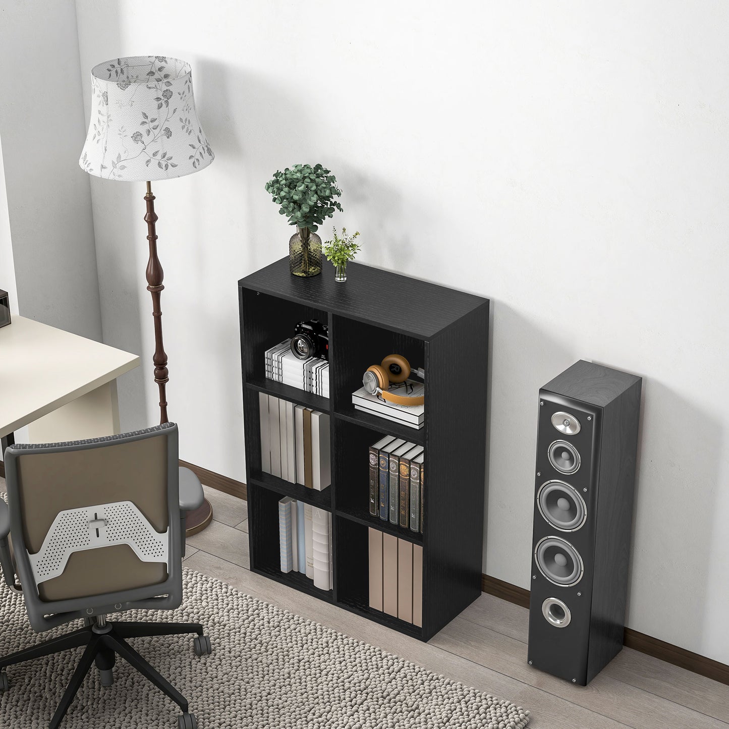 Sasu Wood Black Effect 6 Cube Storage Bookcase