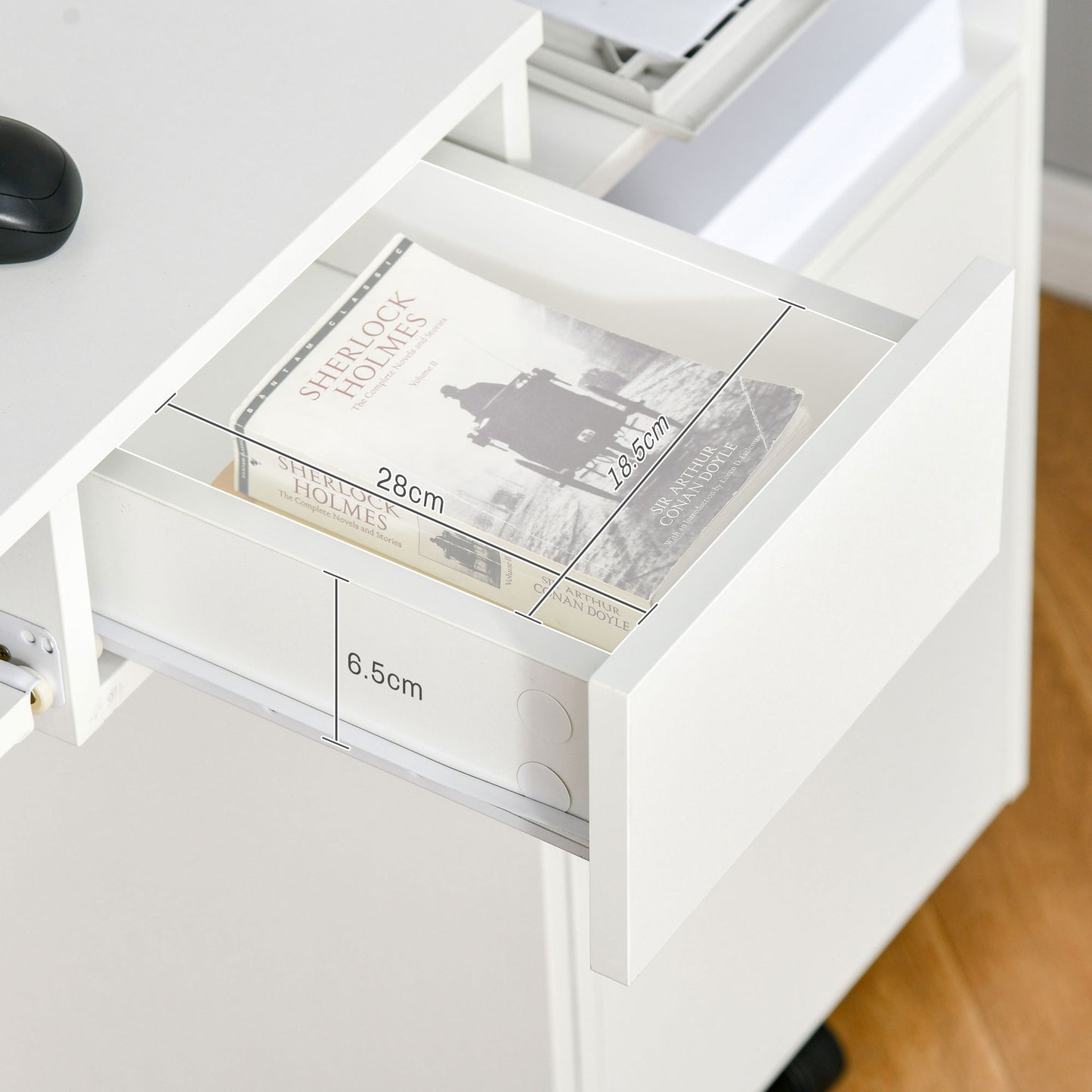 Samoka Small 80cm Wooden White Compact Desk With Keyboard Tray And Drawer