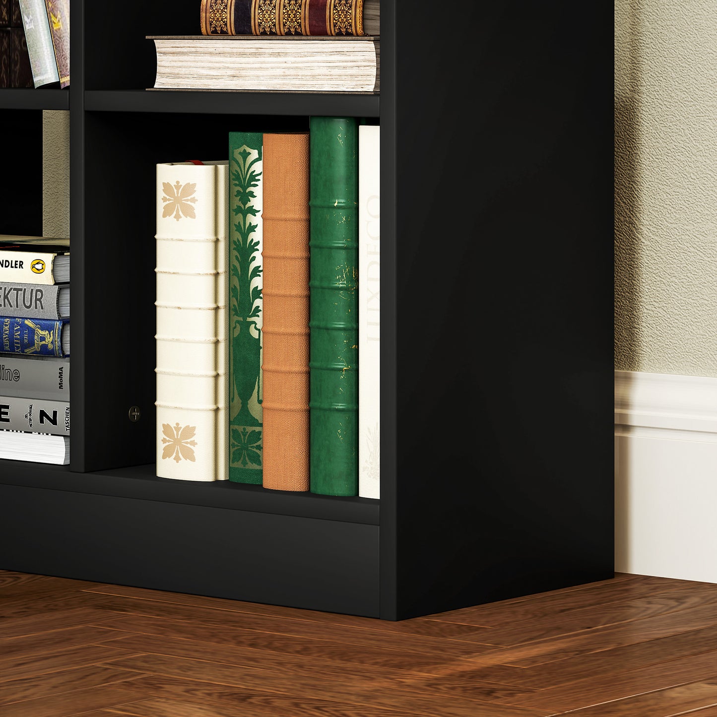Farama Kedo Metal And Wood Black Tall Freestanding Bookcase With Drawer Storage