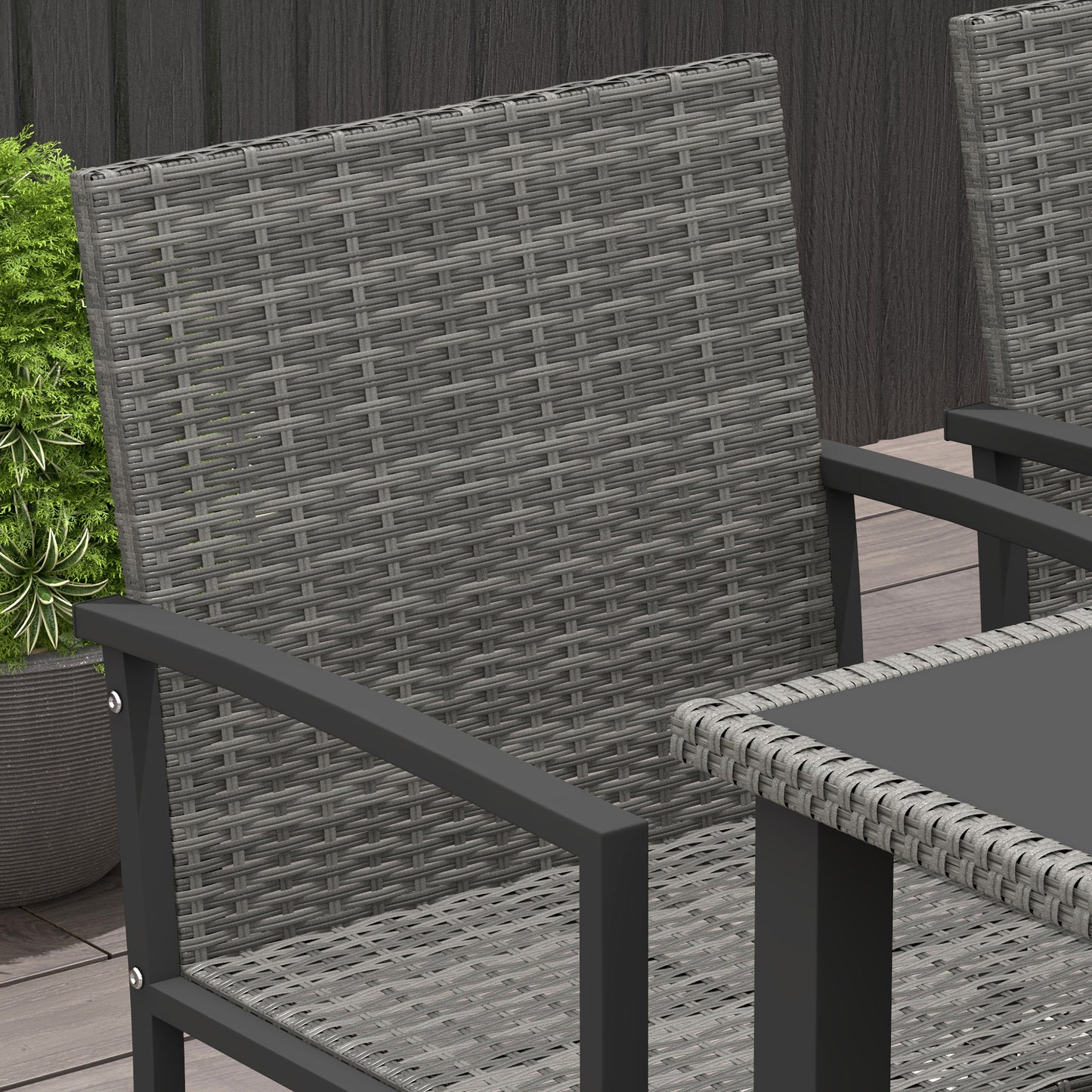 Pakeri Dark Grey Rattan 4 Seater Outdoor Dining Set With Tempered Glass Table And Chairs