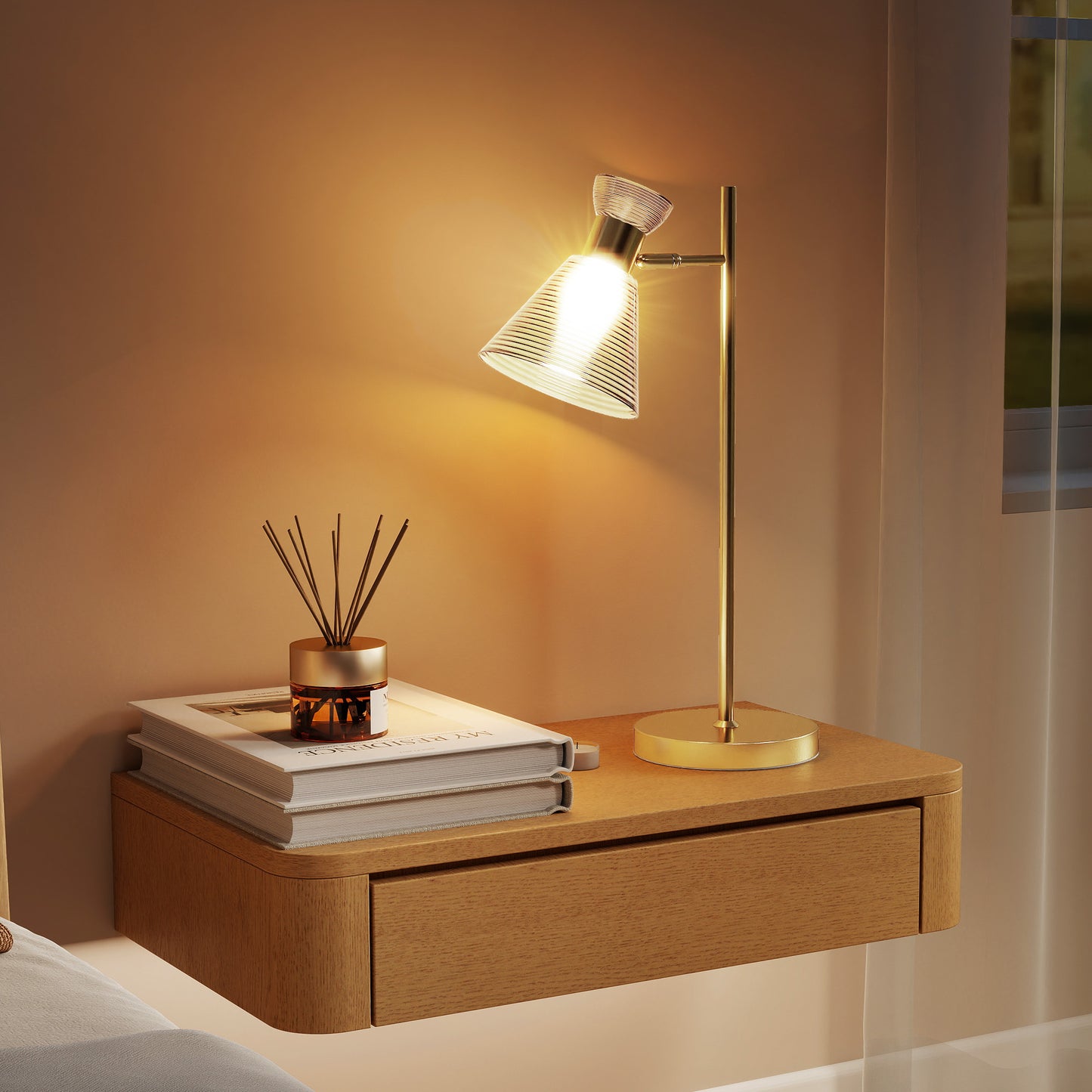 Saha Metal Gold Tone Modern Table Lamp With Adjustable Flower Style Head