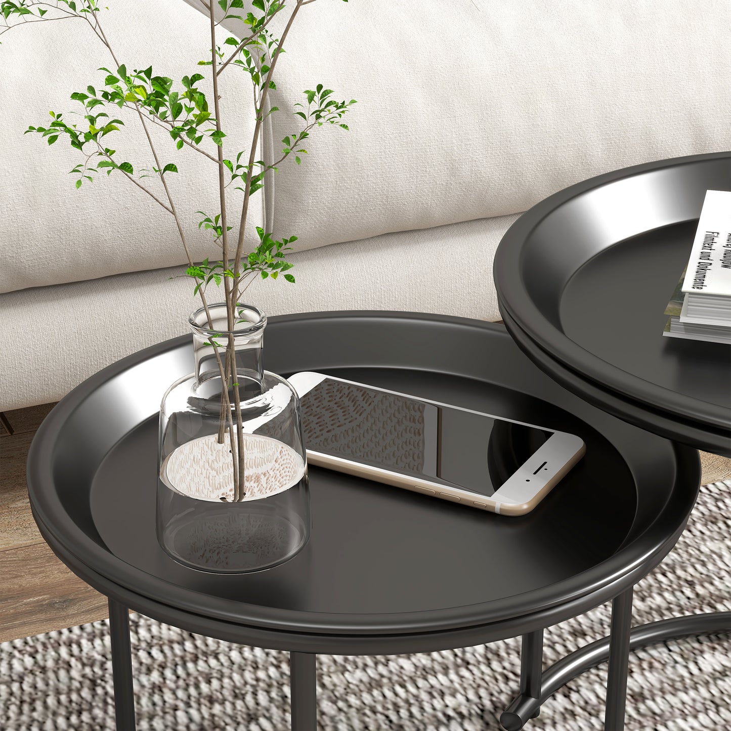 Fise Set Of 2 With Removable Tray Tops Metal Black Coffee Tables