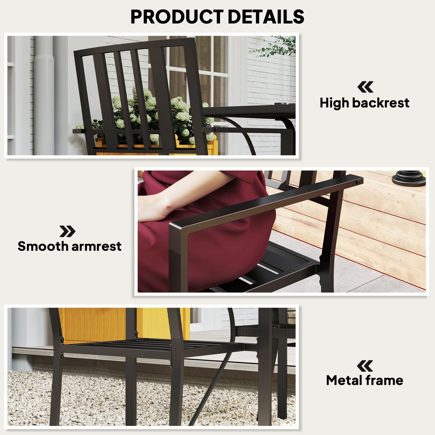 Moyolo Set of 2 Metal Black Minimalist Outdoor Garden Chairs