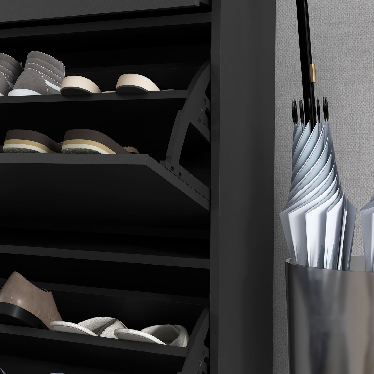 Sopane Wooden Black Slim Shoe Cabinet With 3 Drawers For 12 Pairs