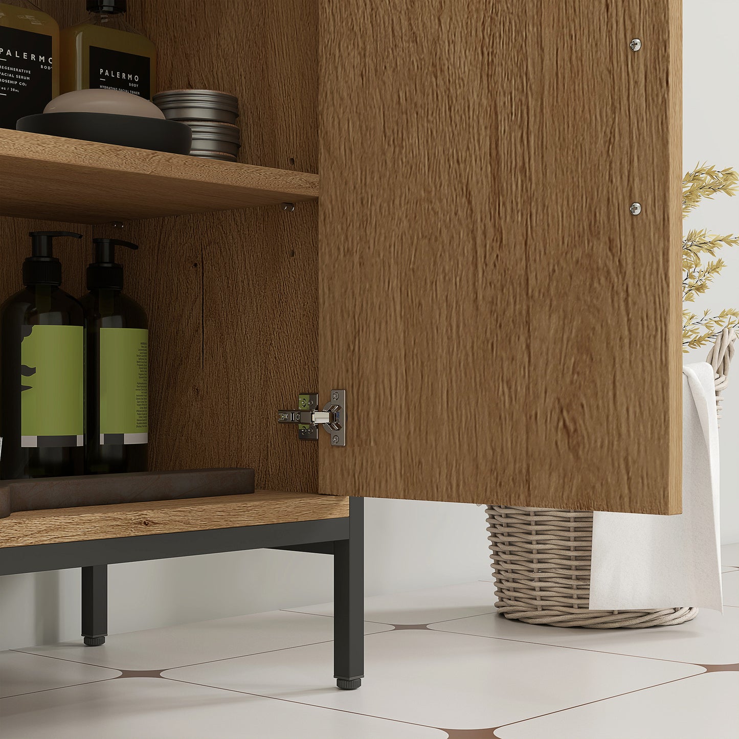 Mosu Under Sink Bathroom Vanity Cabinet With Double Doors And Adjustable Shelving Oak Finish